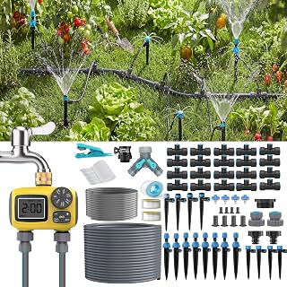 Bewässerungssystem mit 2 Auslässen für Garten, Gewächshaus, Gemüsebeete, Bewässerungscontroller steuert die großflächige Bewässerung und Besprühung, ausgestattet mit 4 verschiedenen Sprühdüsen