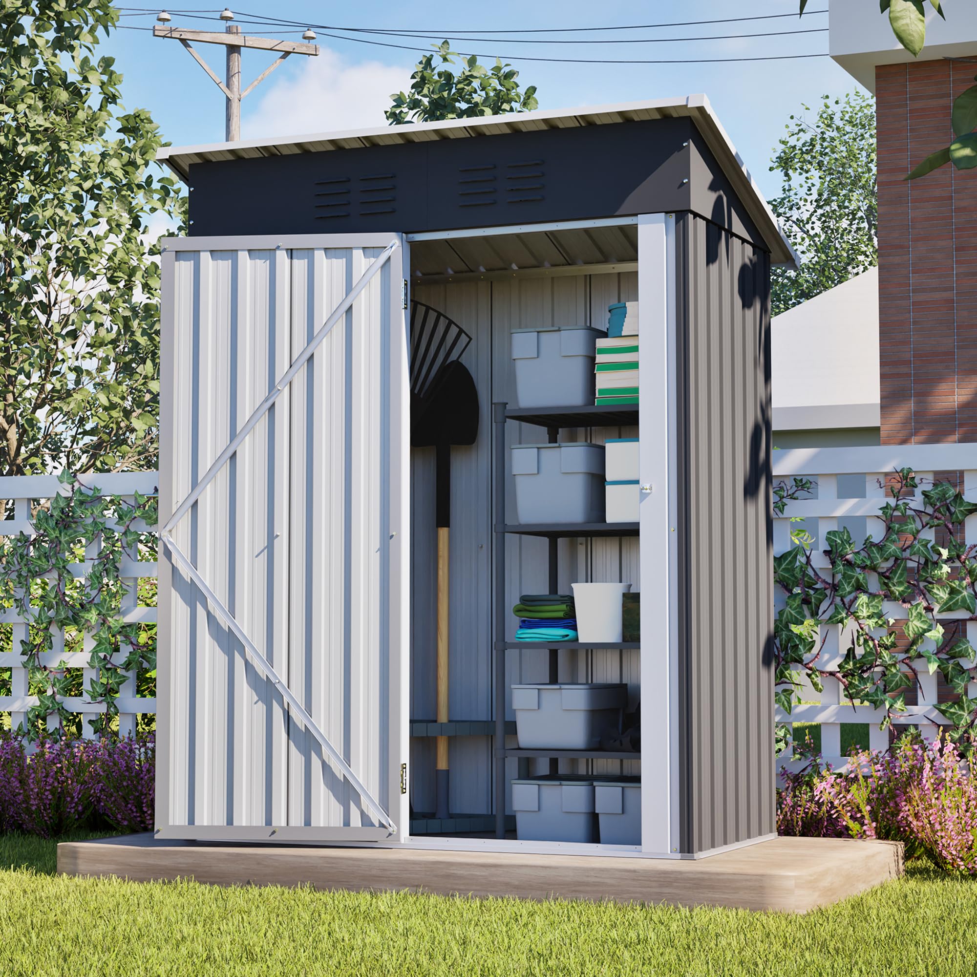 Jaxenor 5x3 FT Metal Garden Tool Shed, Outdoor Storage Shed, Gray
