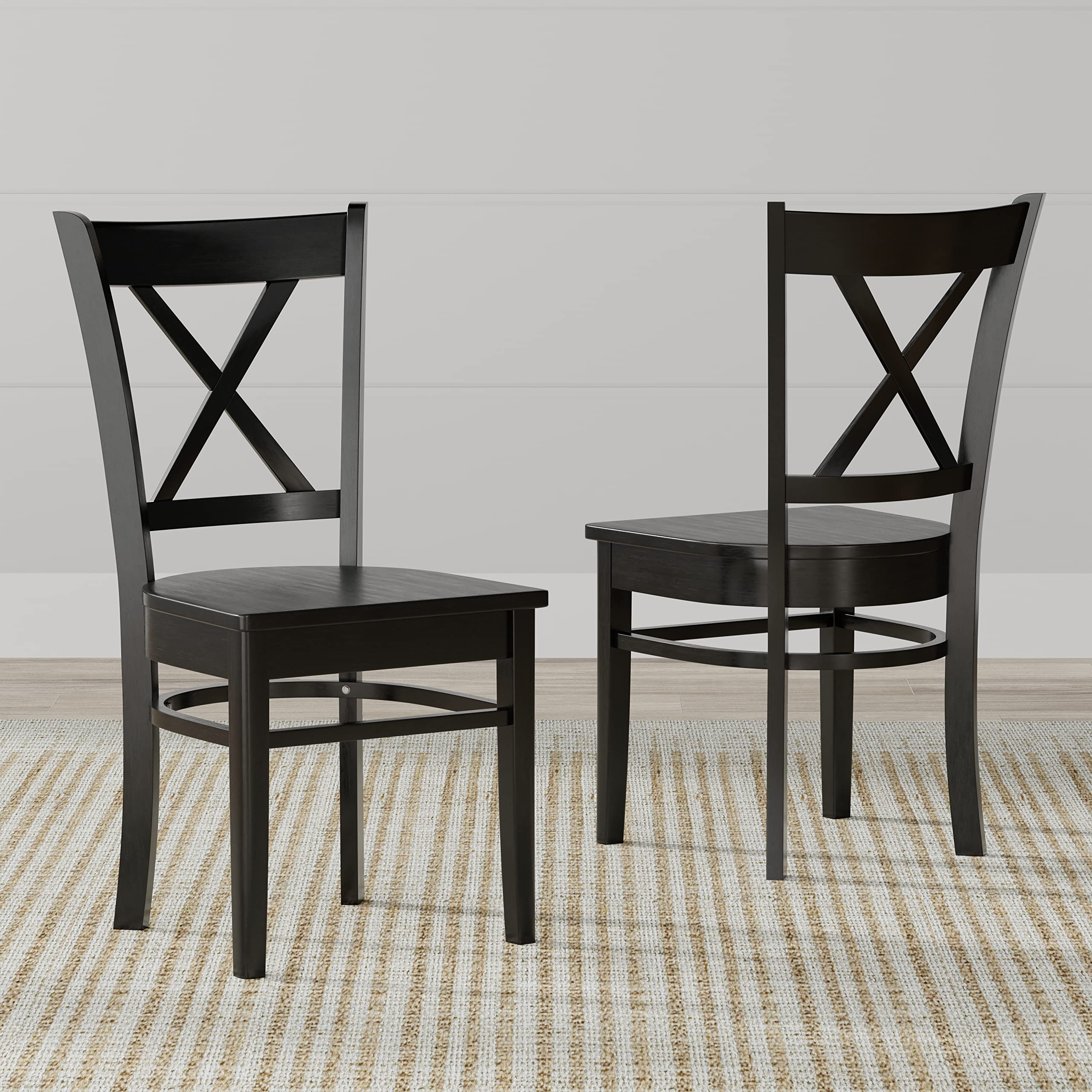 Glenwillow Home Cross Back Solid Wood Dining Chairs in Black (Set of 2)