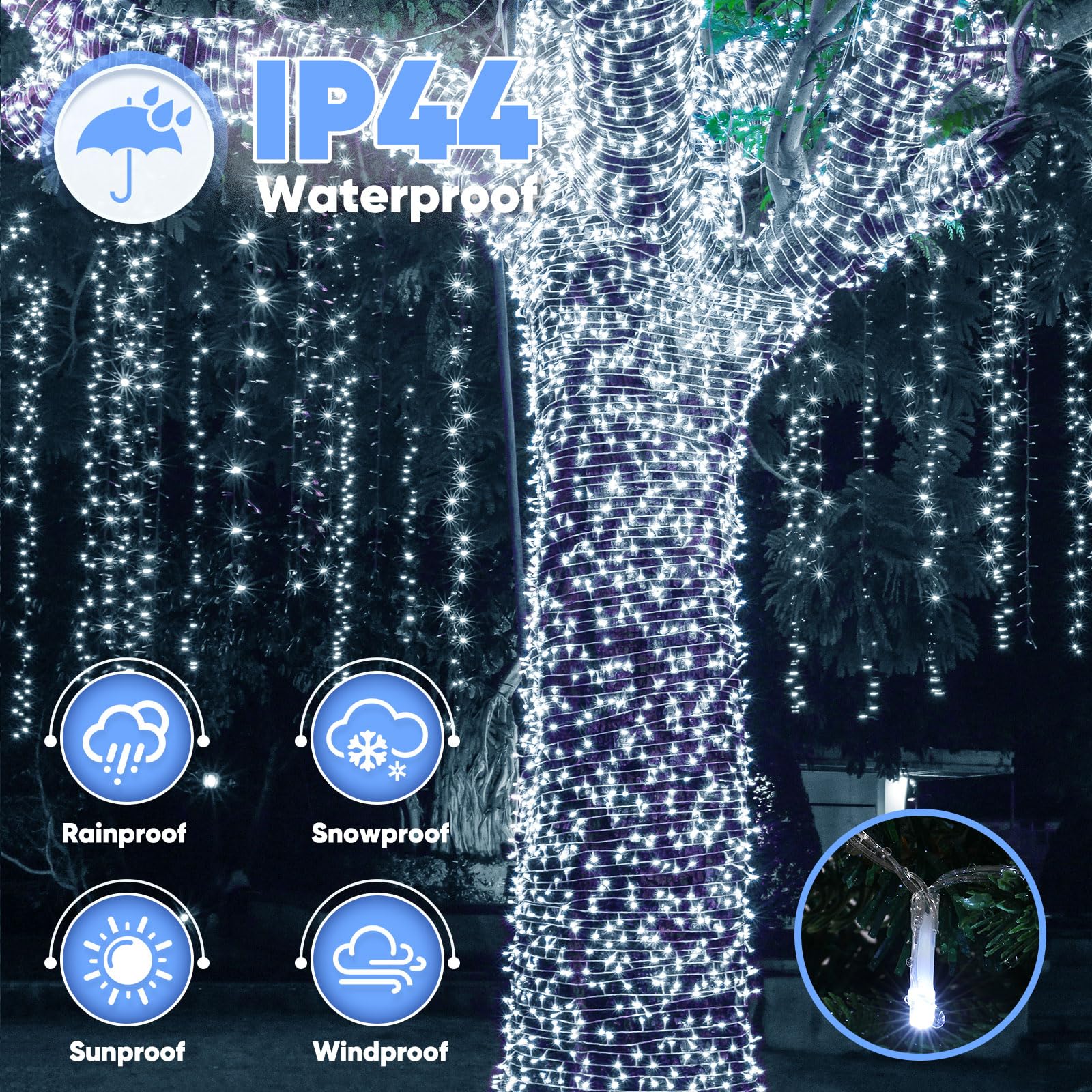 Elegear Kurtyna świetlna na zewnątrz, 6 x 3 m, 600 diod LED, z lodowym