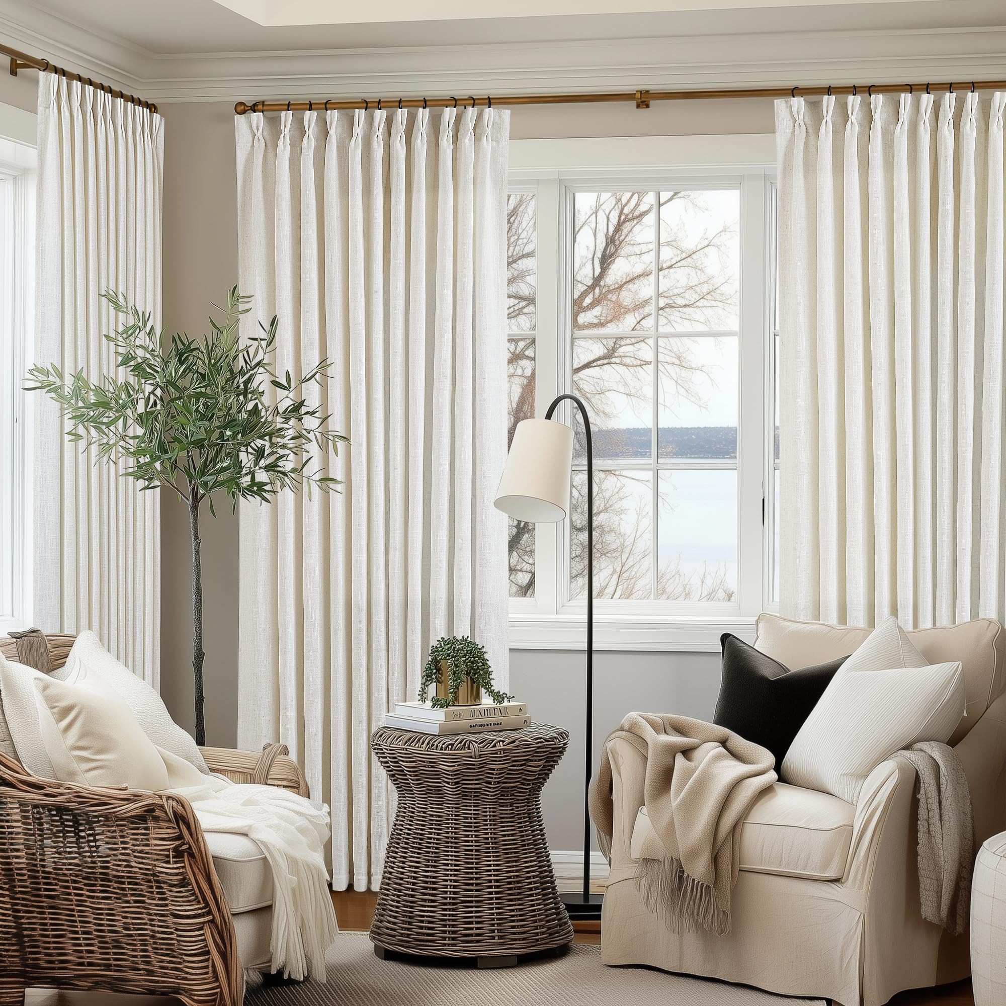 TWODRAPES Natural Extra Wide Pinch Pleat Linen Curtains 70x84 Inches Long
