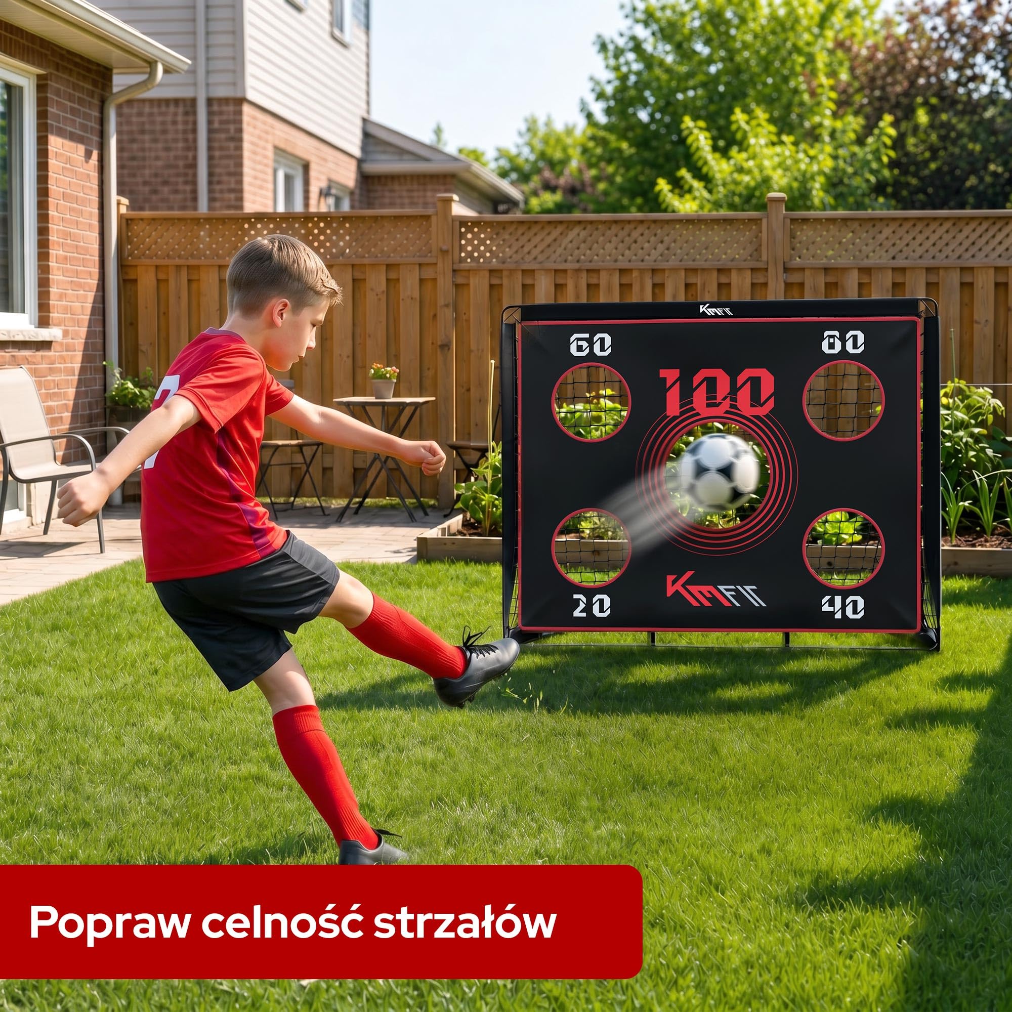 KM-Fit Bramka Piłkarska 2w1 150 x 120 cm z Matą Treningową | Bramka do Treningu Strzałów dla Dzieci i Dorosłych | Do Ogrodu