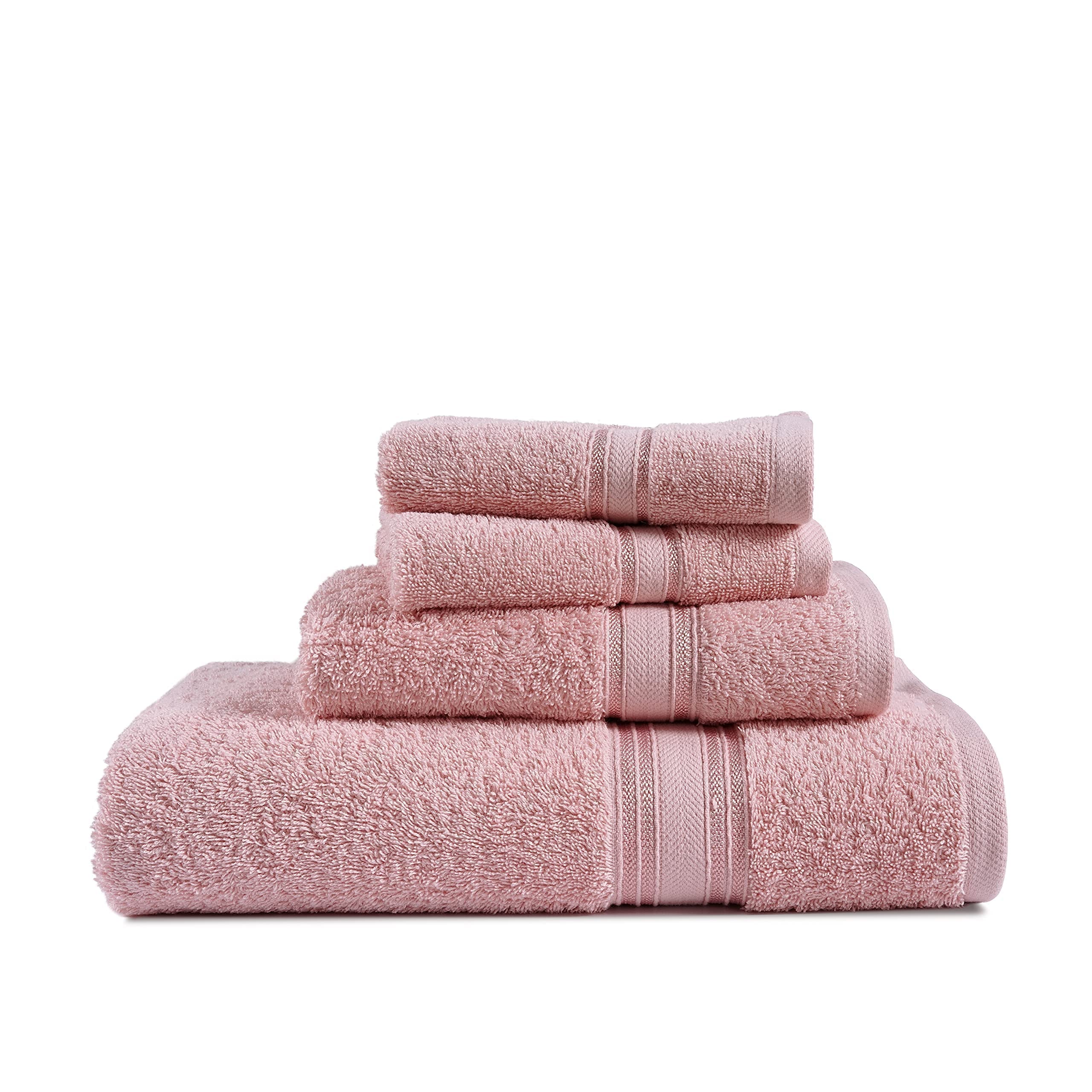 Blush Bathroom Towel Set - 4 Piece 1 Bath 1 Hand 2 Wash Cloths - Cotton Durable Quick