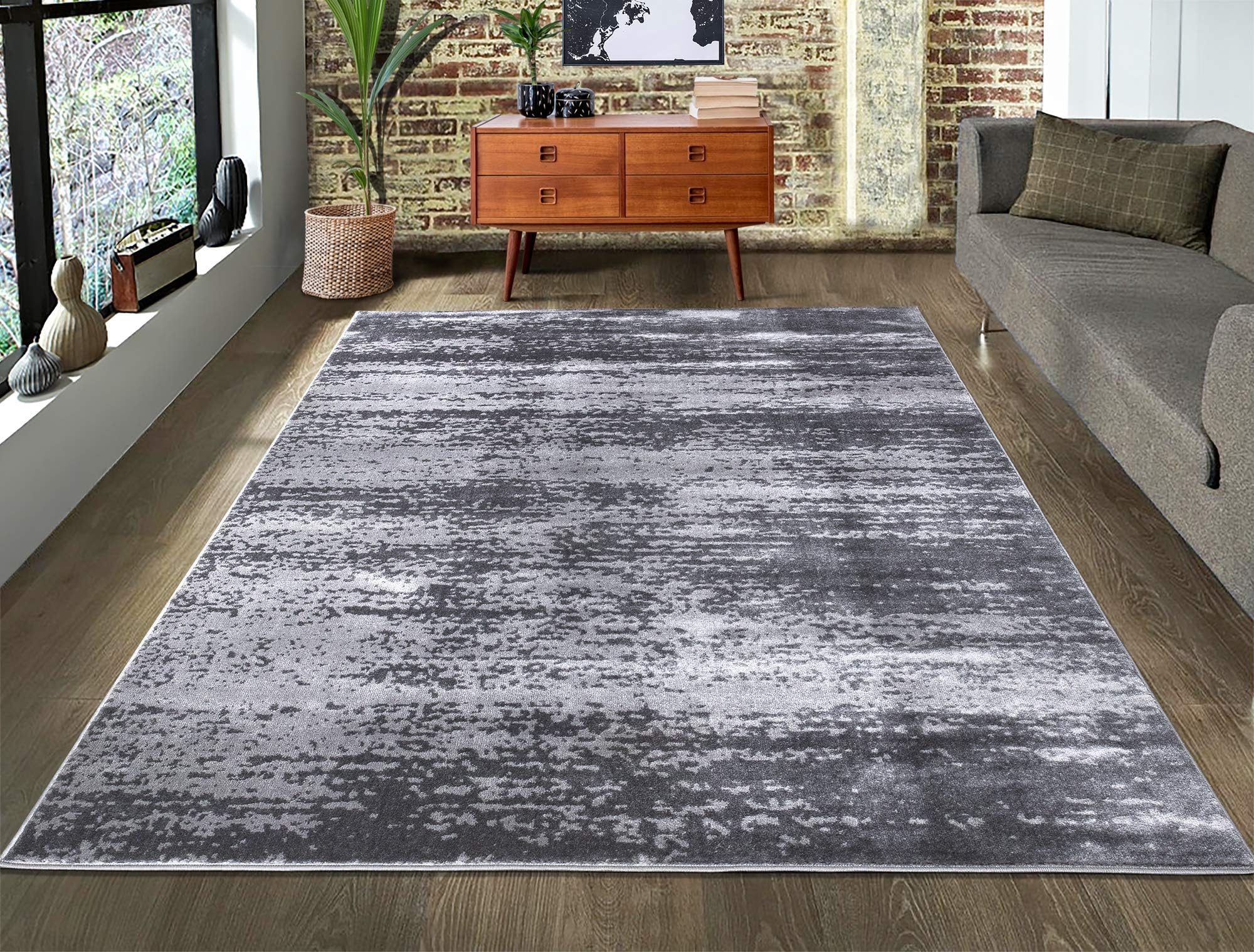 A2Z Rug|Palma 1787 Modern Abstract Dark Silver Grey Pattern|Family Room Kitchen Area Rug|Soft low Pile|160x230cm - 5'3"x7'7"ft|Contemporary Medium Area Carpet