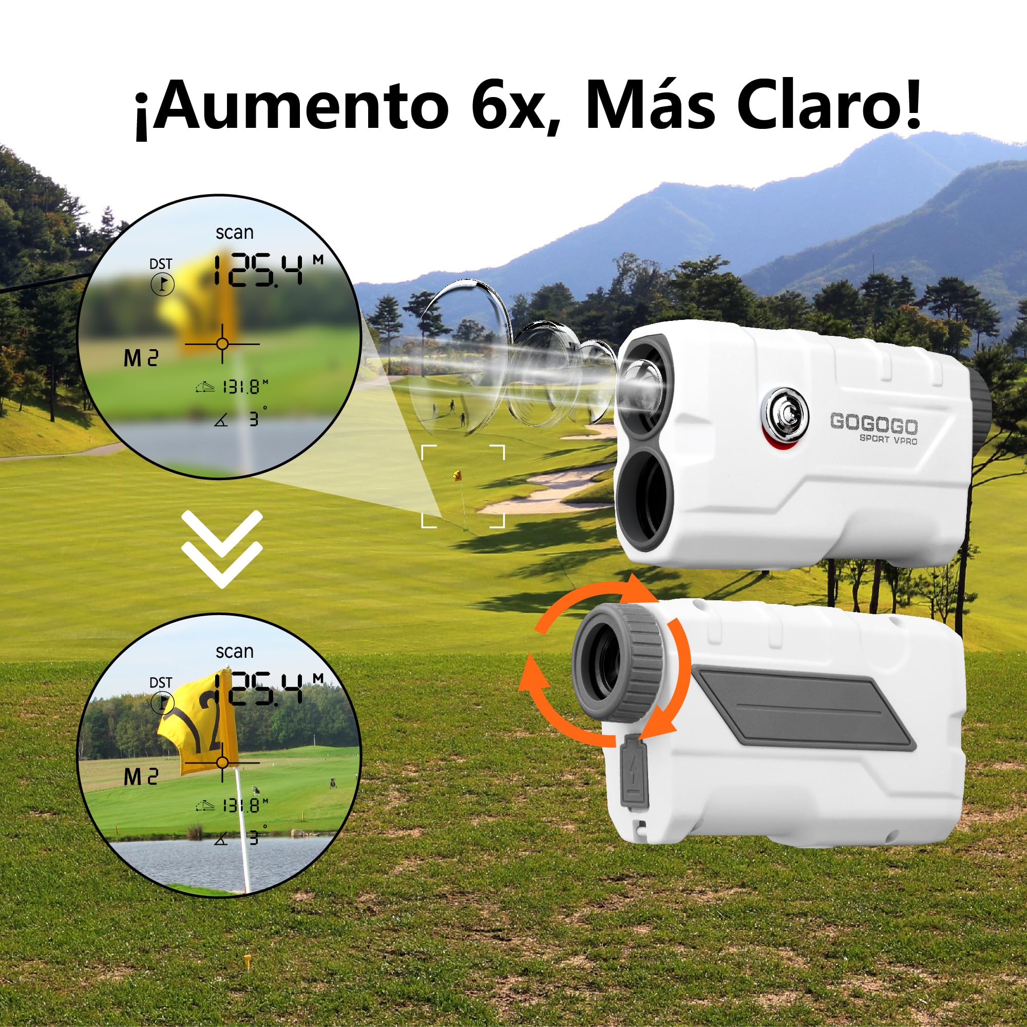 Gogogo Sport Vpro Telémetro Golf Caza 823 M/Yardas Imán, Recargable Medidor Laser Golf 3 Modos para Pendiente Off/ON y Vibración de Bloqueo de Bandera, Escaneo, Velocidad, Pantalla HD Precisión ±1yd