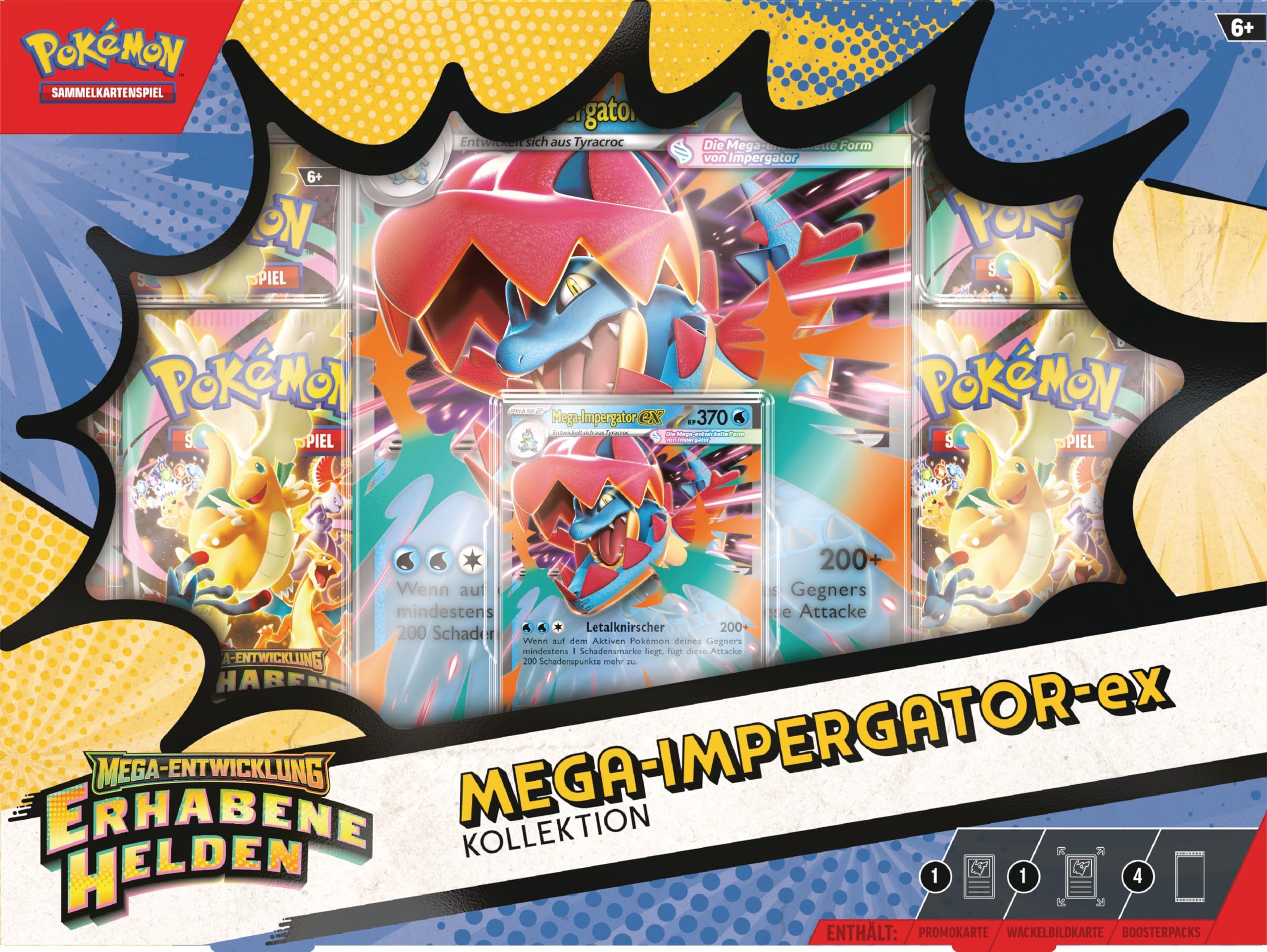 Pokémon - Gioco di carte collezionabili: Collezione Mega-Sviluppo – Eroi sublimi: Mega-Impergator-ex (1 carta promozionale olografica, 1 mappa oscillante di grandi dimensioni e 4 boosterpack)