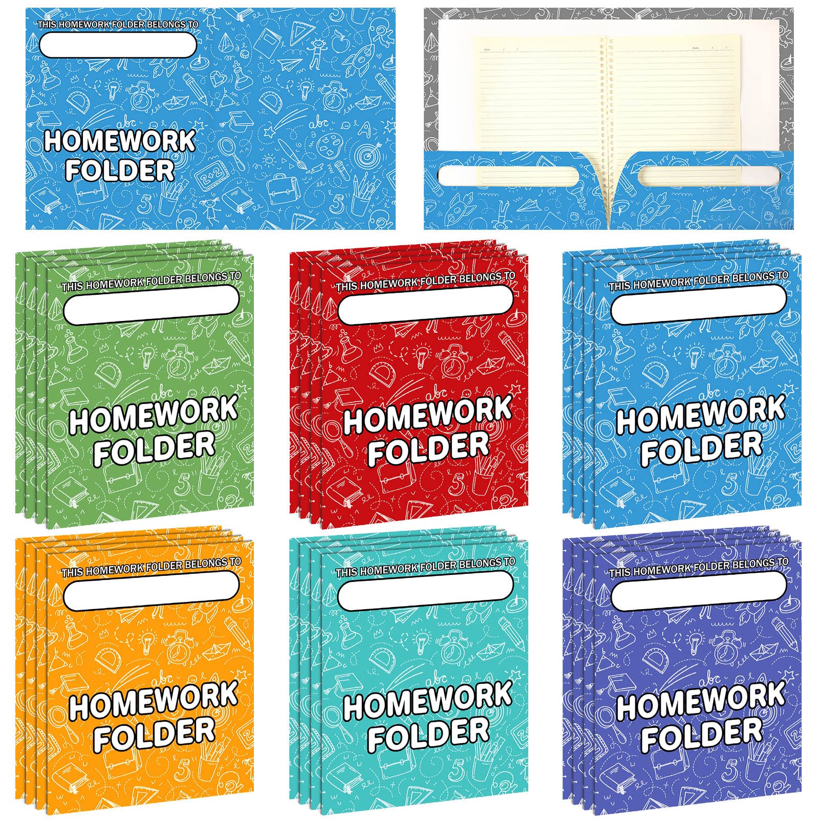 Yexiya 24 Pcs Homework Folders, Multicolor Homework Pocket Folders with 2 Pockets, Letter Size, Straight Cut, Top Position, 12 x 9.5 inches, Red,