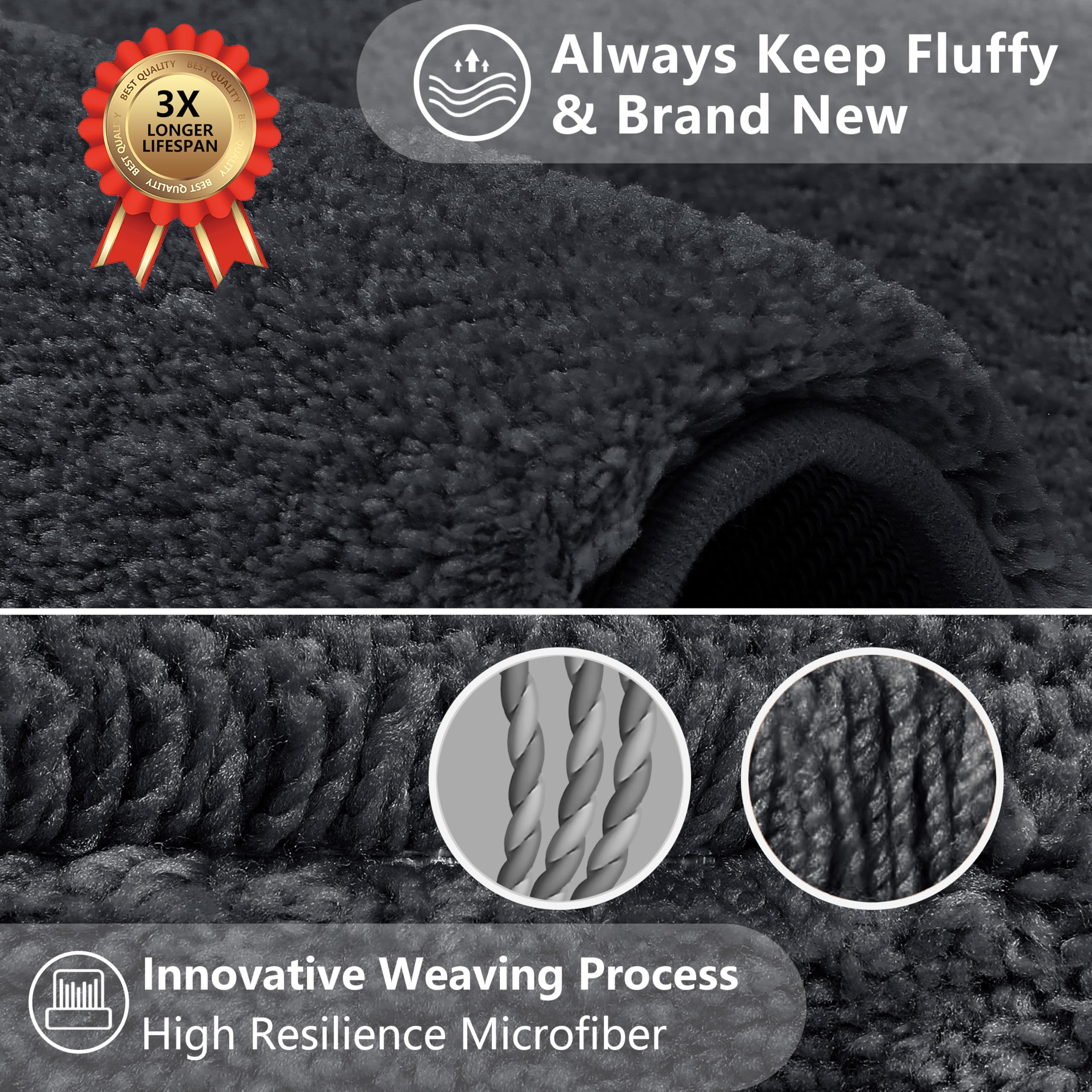 VANZAVANZU Non Slip Bath Mat, Threefold Lifespan, Super Soft Absorbent, Black, 50 x 80cm - Image 2