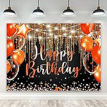 Riyidecor Black Orange Happy Birthday Backdrop Balloon Diamond Sparkle Fluid Lights 7Wx5H Feet Polyester Fabric for Men Women Photography Background Bday Table Decor Banner Studio Photo Shoot - Buy now