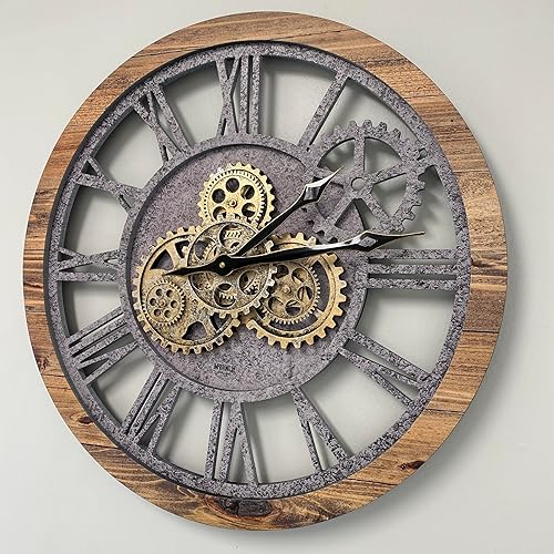 Vista 2 de ImprovingLife The Gears Clock The Original Real Moving Gear Reloj de pared vintage industrial de gran tamaño rústico de gran