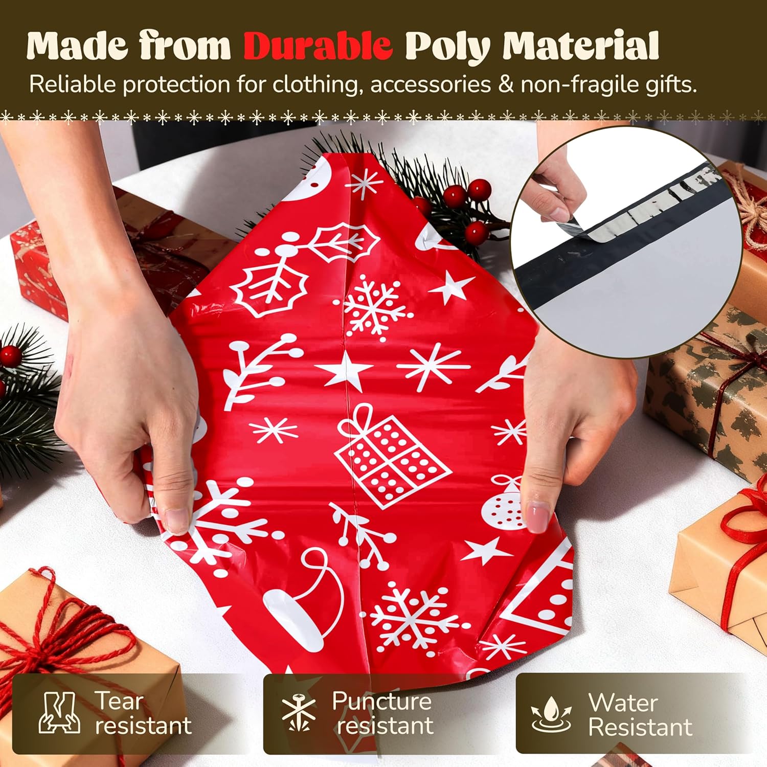 Shop4Mailers Christmas Poly Mailers 10x13 Inch – 300 Pack Christmas Gift Waterproof Shipping Bags for Small Business, 2 Mil Self-Seal Mailing Envelopes, Durable Red Poly Mailers for Holiday Packaging