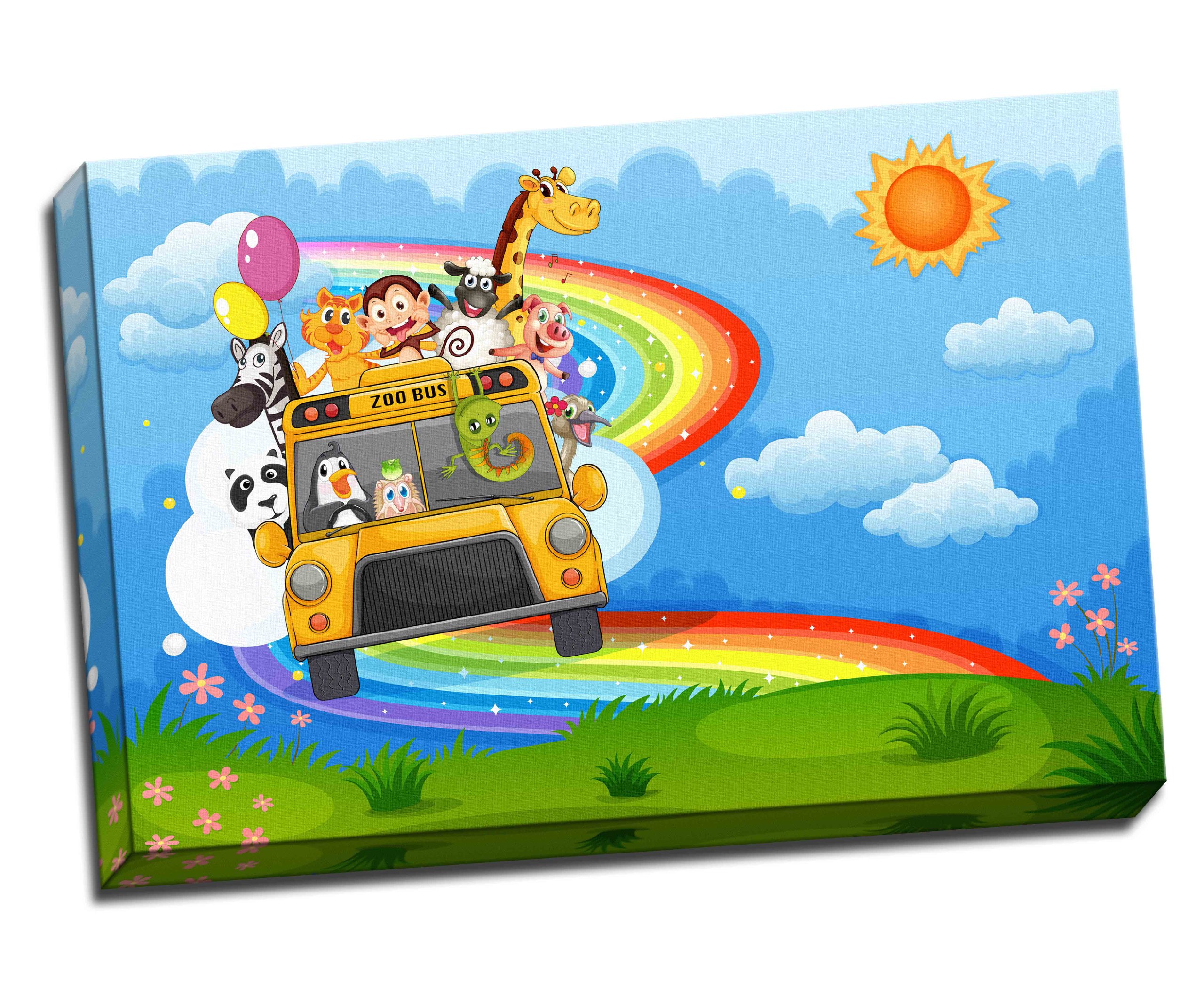 Póster artístico para habitación infantil con diseño de autobús en la colina con arco iris en el cielo de 76,2 x 50,8 cm