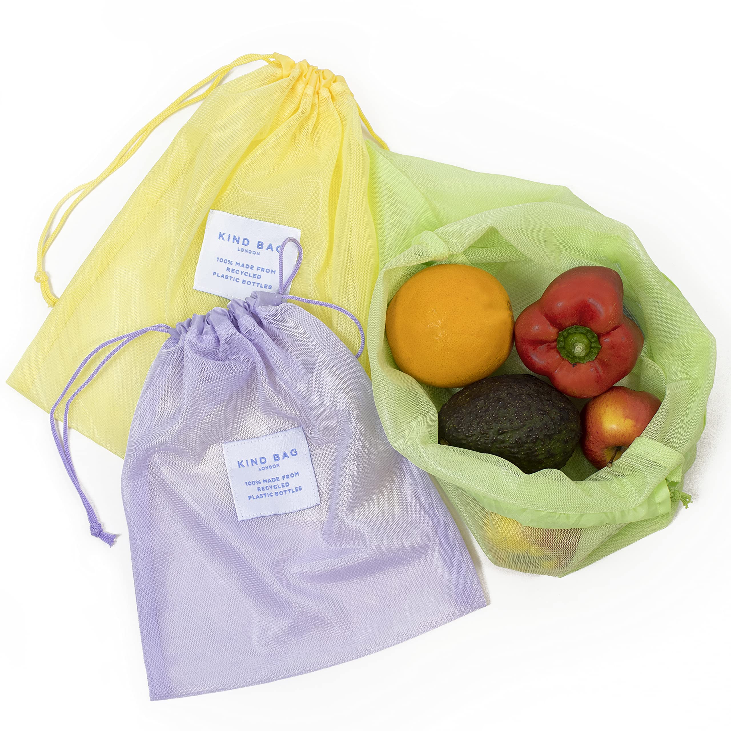 𝟭𝟬𝟬% 𝗥𝗘𝗖𝗬𝗖𝗟𝗘𝗗 Reusable Produce Food Mesh Bag with Drawstrings by Kind Bag | Eco-Friendly Premium See Through Pouch for Vegetables, Fruits, Grocery Shopping | Storage Travel Bag (Pastel)