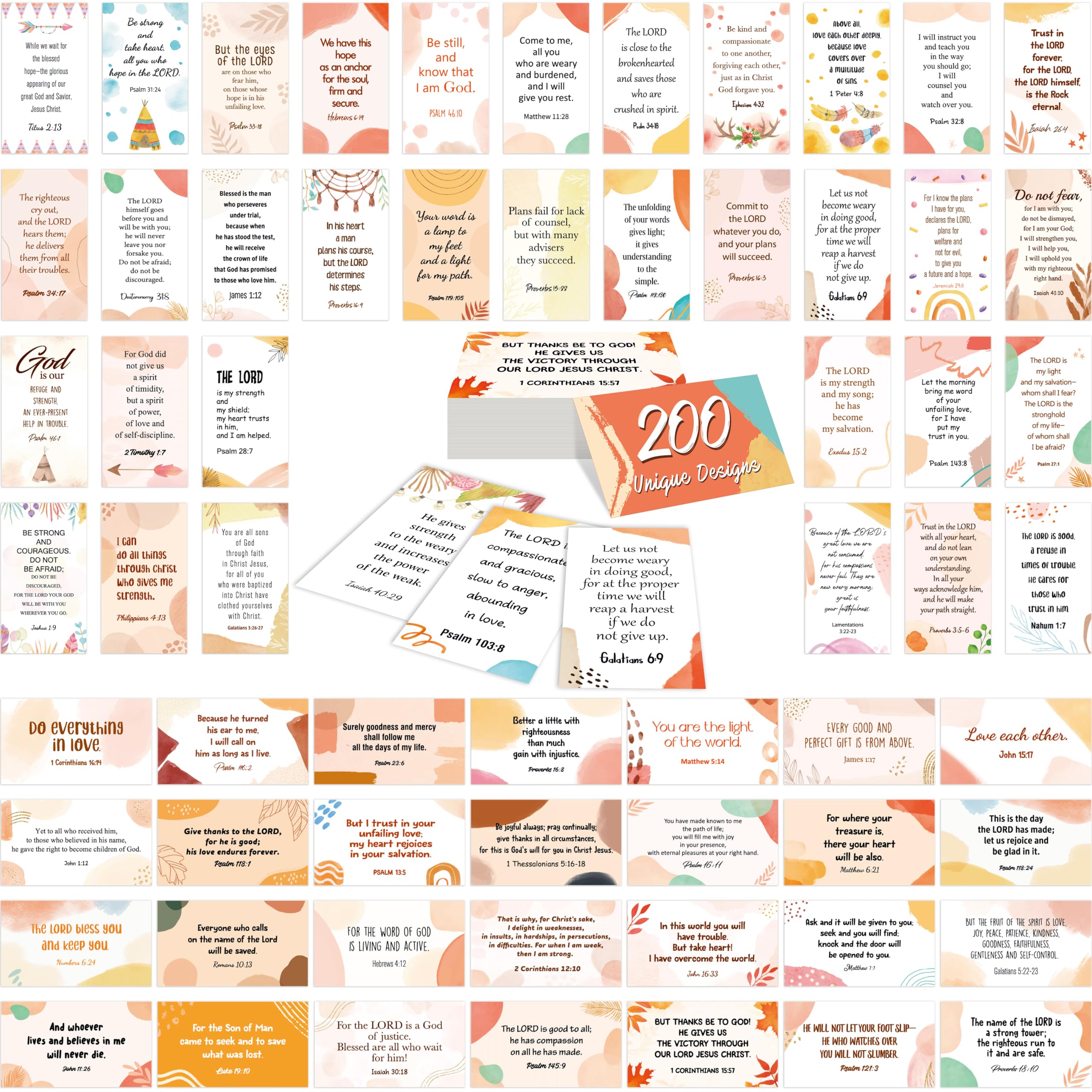 200 PCS Bible Verse Cards, 200 Unique Designs Mini Prayer Cards Boho-Style Motivational Inspirational Quote Cards for Religious Christian Women Woman