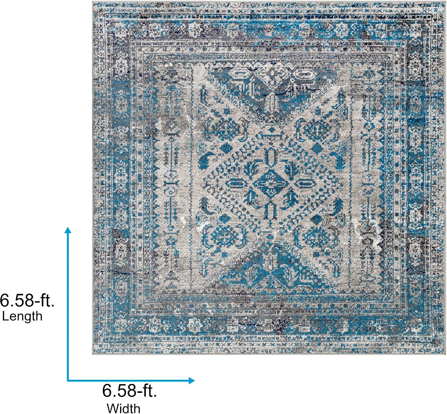 Livabliss Desta Vintage Oriental Area Rug,6'7" Square,Blue/Grey