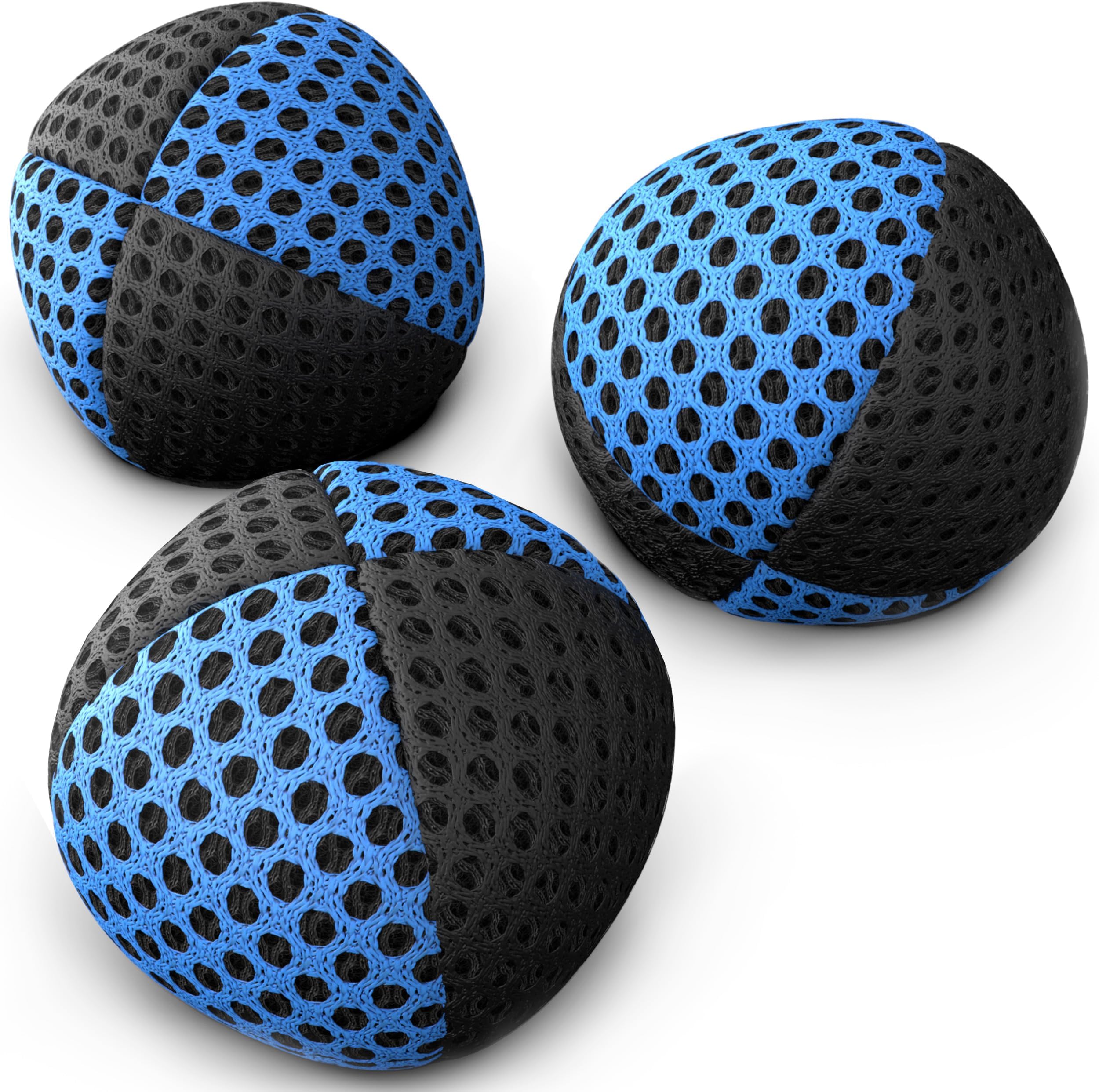 speevers Juggling Balls for Beginners and Professionals Set of 3, 14 Colors Available, 2 Layers of Net and Carry Case, Xballs Juggling Balls (Black - Blue, 3.9 oz)