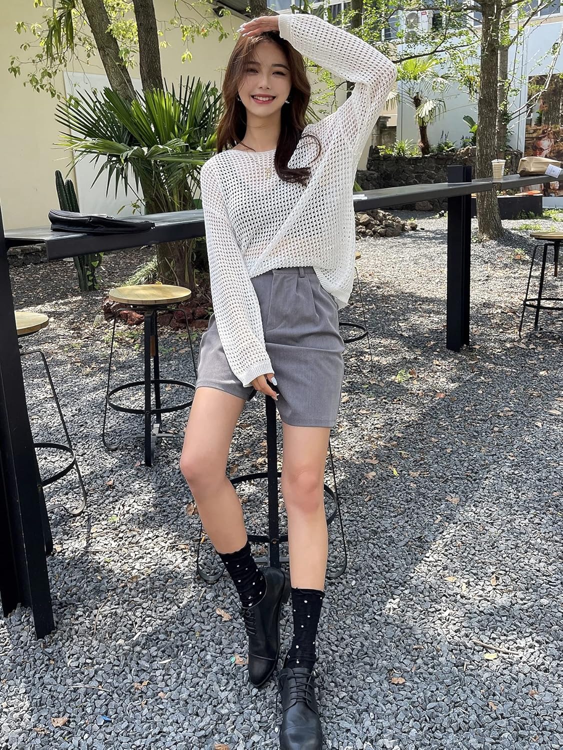 Women's Sweater Openwork Drop Shoulder Sweater Without Bra Sweater for Women (Color : White, Size : Medium)