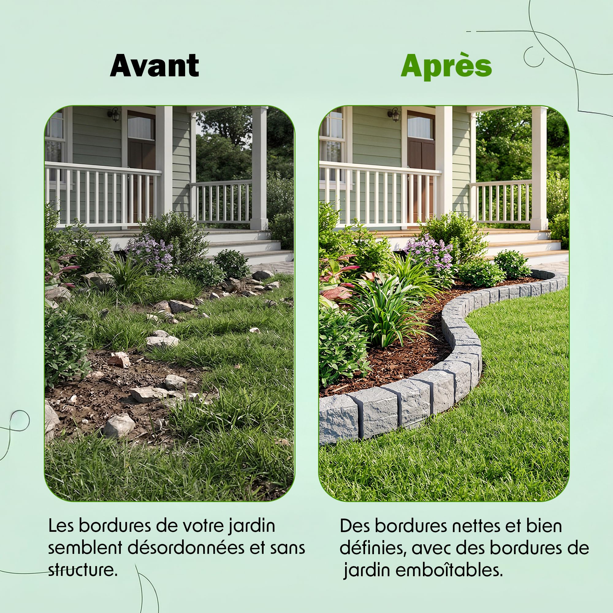 GARDENIX Bordure de pelouse, 2,4 m, Aspect Granit, Anthracite, 10 x 10 x 10 cm, Bordure de Parterre en Plastique, clôture de Jardin, Bordure de Parterre de Fleurs