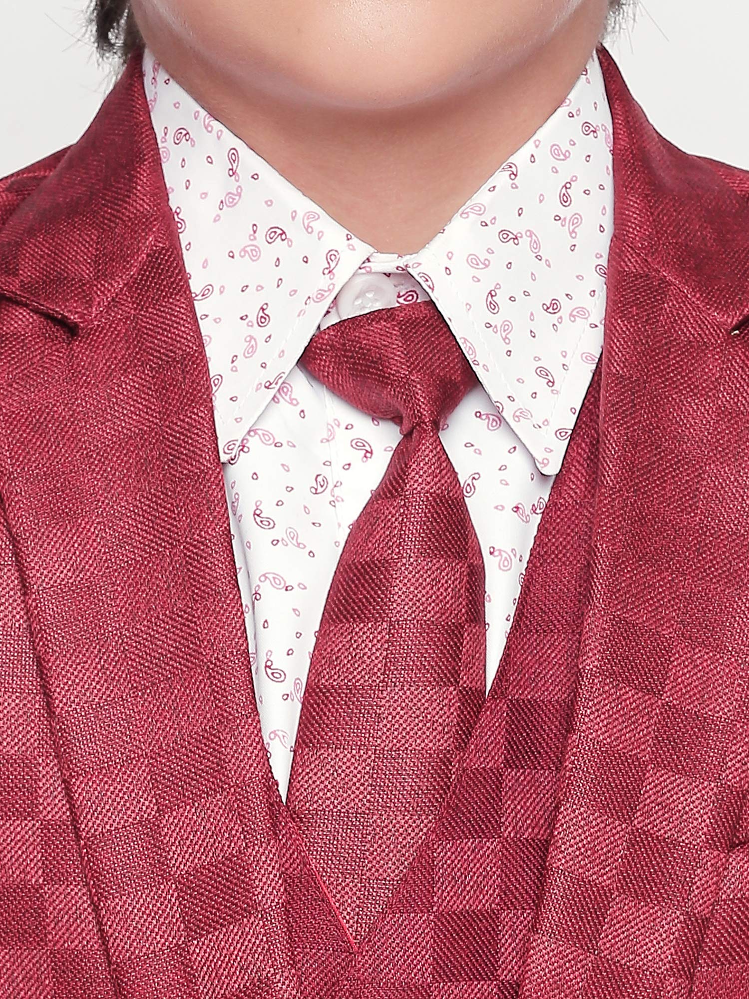Jeetethnics Boys Maroon Checked Coat Suit Set with Waistcoat Shirt and Trousers (9017NJ) 3