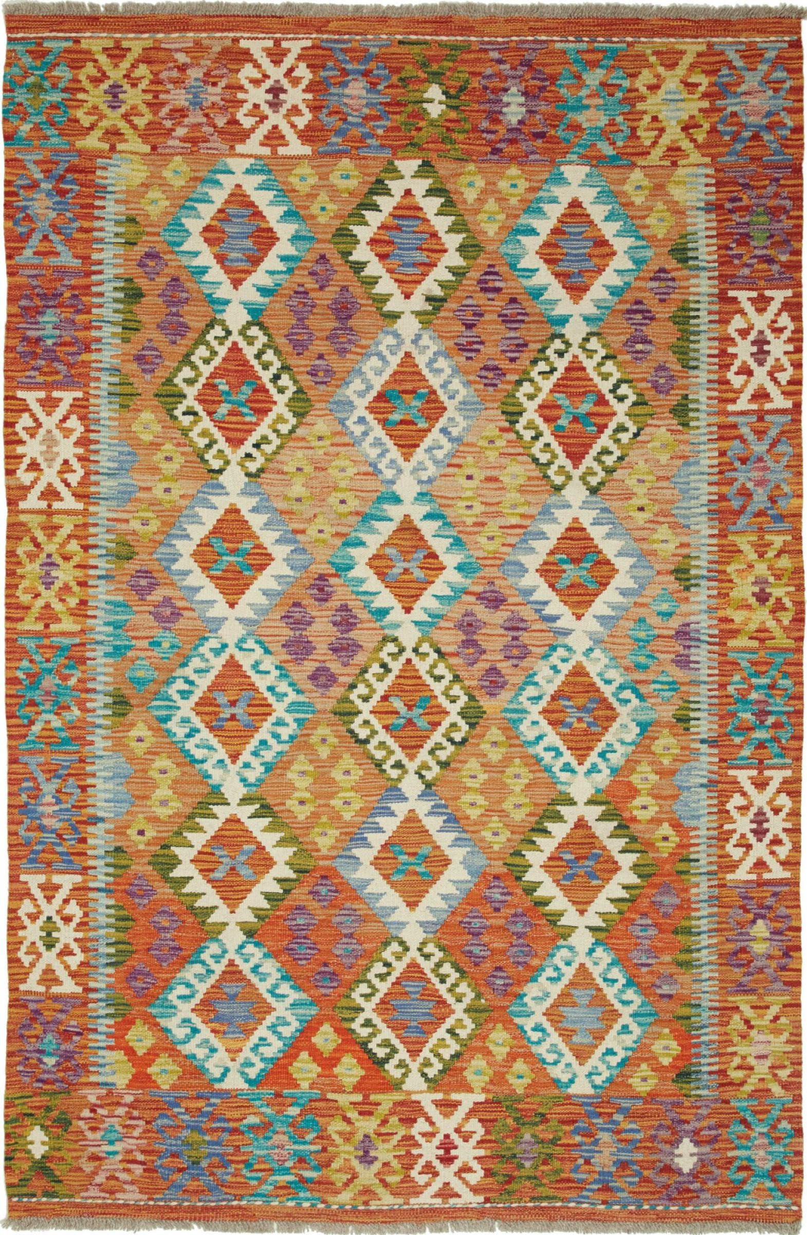 Tapis d'Orient Kilim Afghan laine fait main 126x195 pour sol froid et terne