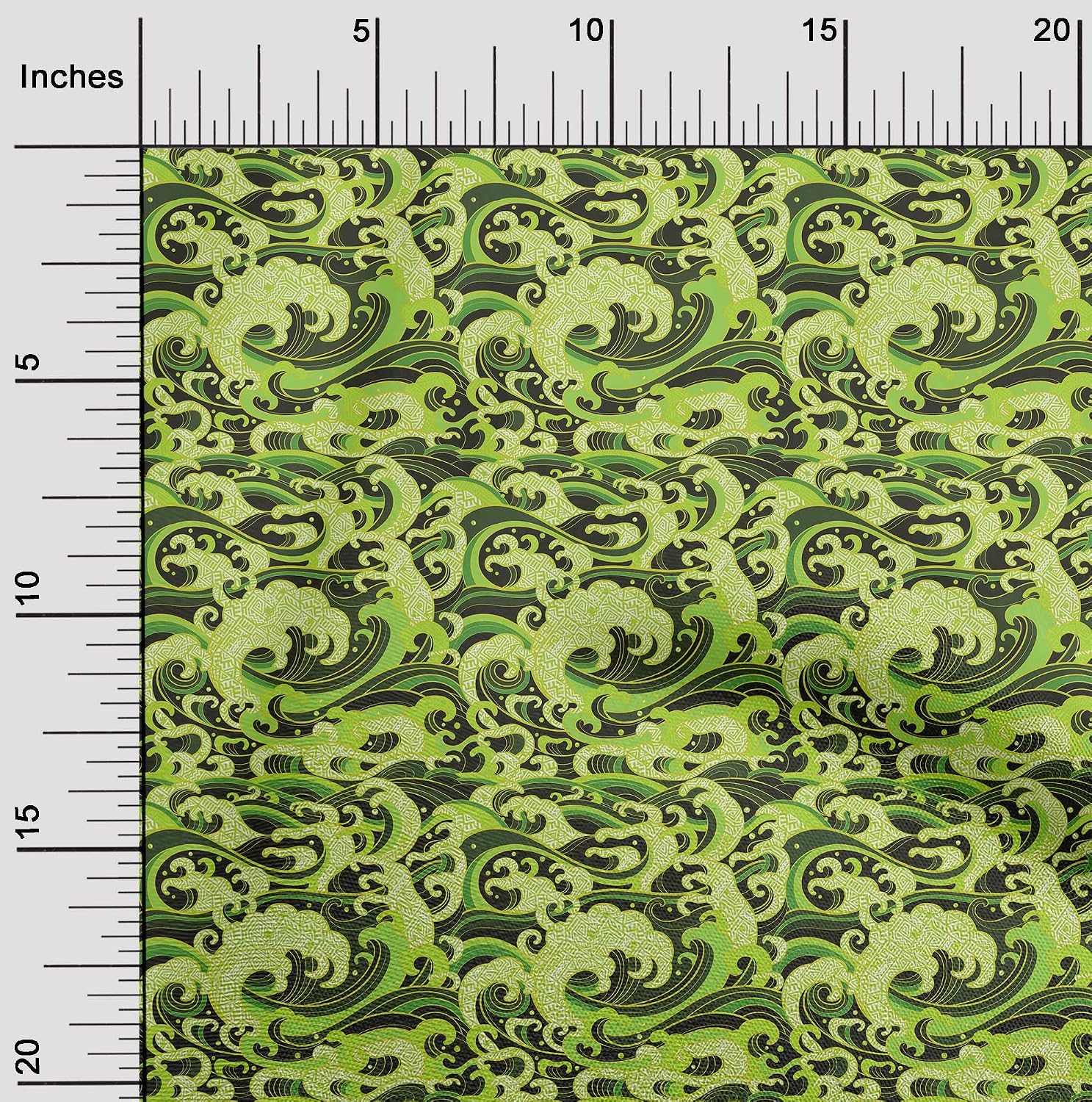 oneOone Cotton Flex Green Fabric Asian Japanese Wave Dress Material Fabric Print Fabric by The Yard 40 Inch Wide
