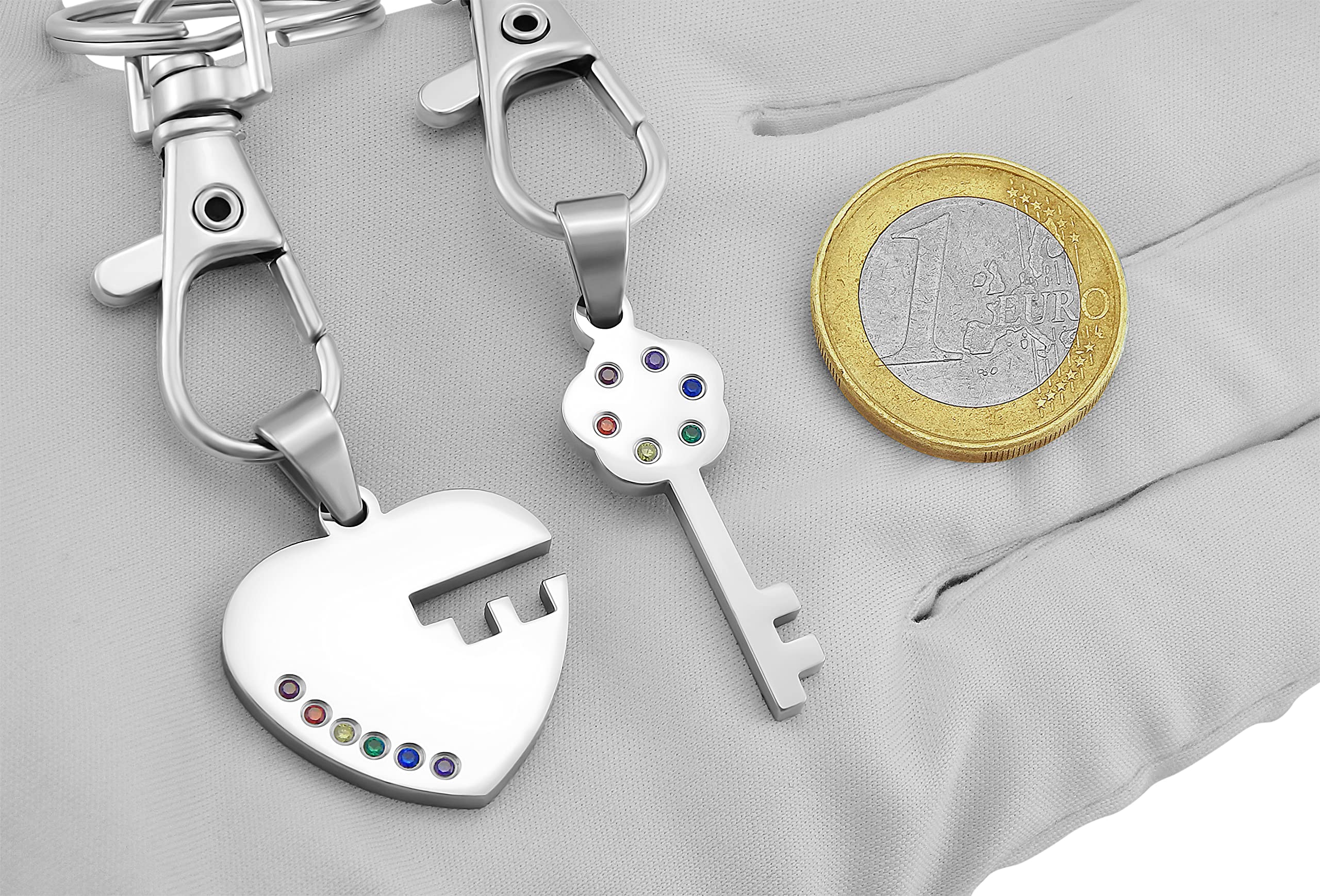Schlüsselanhänger personalisiert 2 Stück Schlüssel und Schloss | Schlüsselanhänger mit Gravur Set Edelstahl Silber | personalisierte Schlüsselanhänger für Paare Freund Freundin Partner