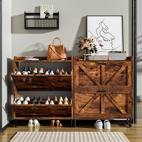 Miniatura 5 de Callales Armario de almacenamiento para zapatos para entrada, gabinete delgado y estrecho para zapatos con 2 cajones abatibles, armario organizador