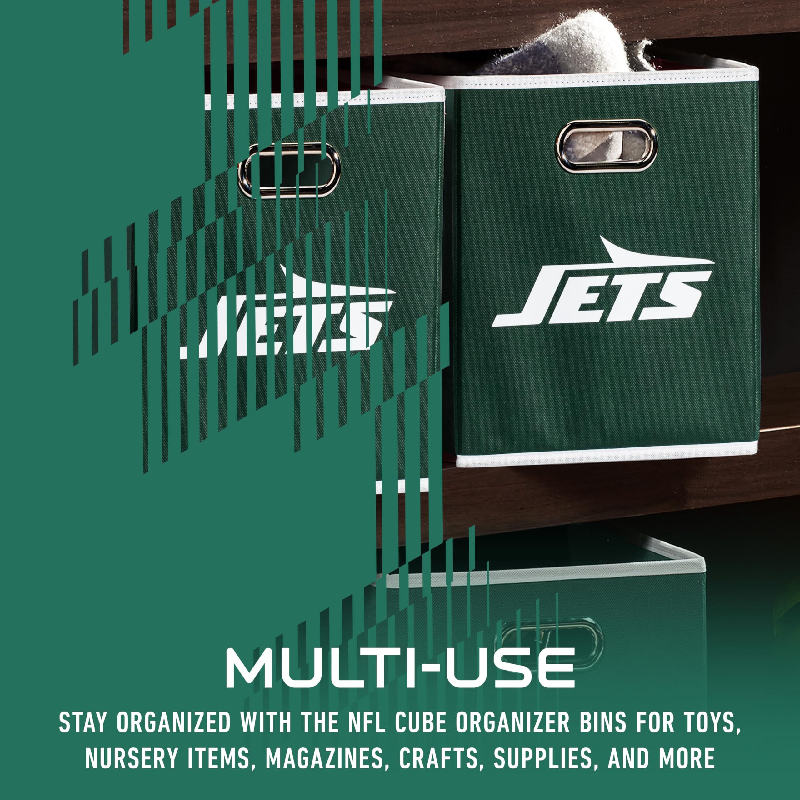 Franklin Sports New York Jets NFL Aufbewahrungskorb – Faltbarer Würfelbehälter + Aufbewahrungskorb – NFL Büro, Schlafzimmer + Wohnzimmer Dekor – 27,9 x 27,9 cm