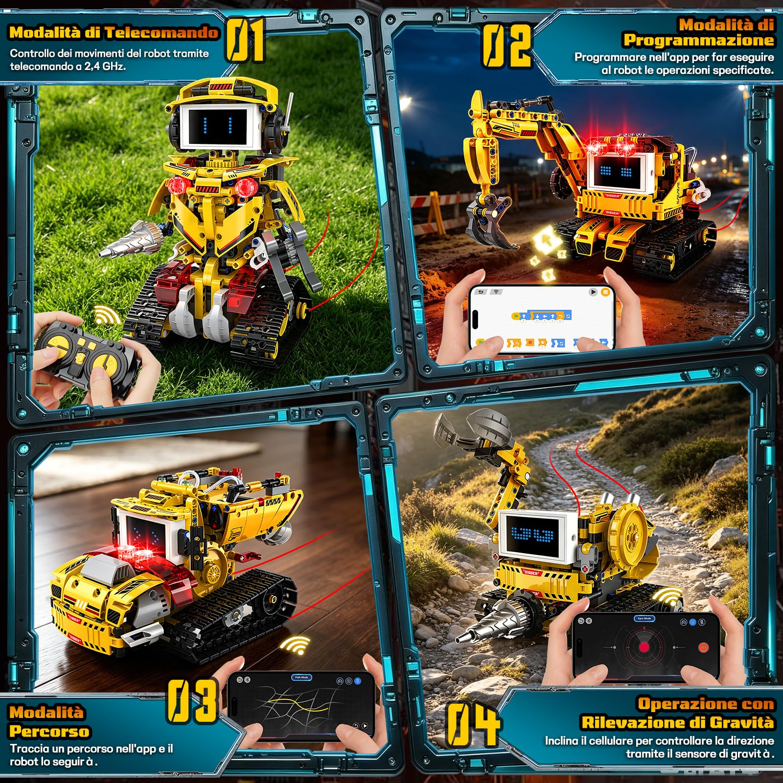 JONRRYIN Robot Telecomandato Bambini, 5-in-1 Technic Robot Programmabile