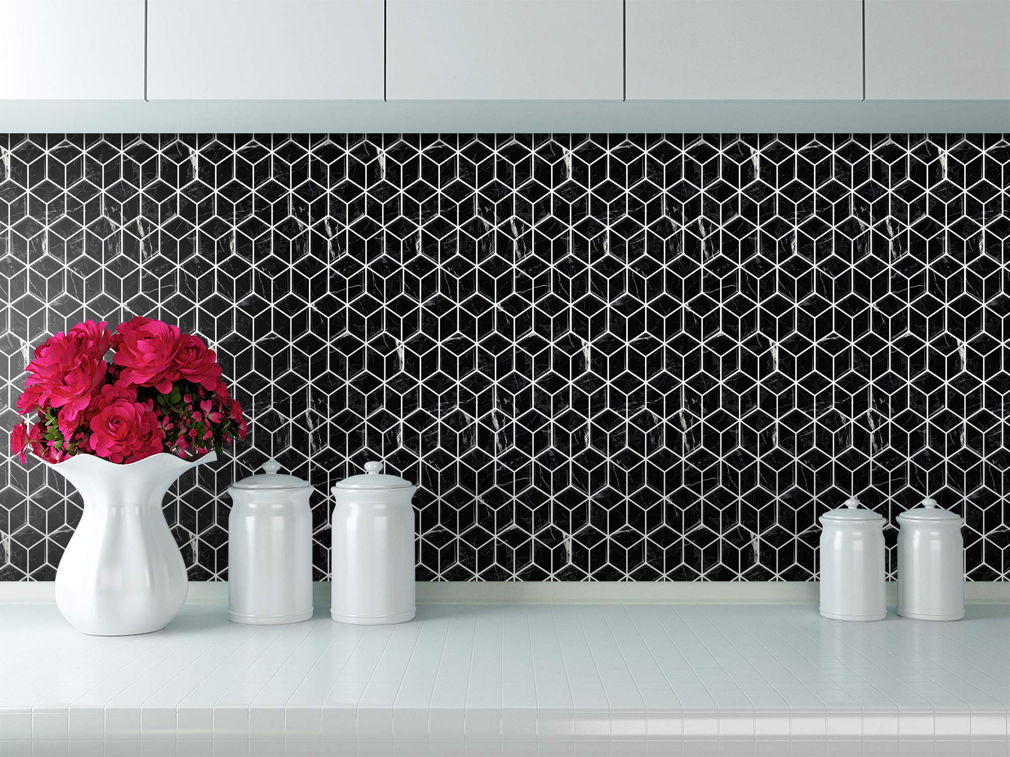 STICKGOO Marble Look Peel and Stick Tile Backsplash, Kitchen Backsplash Peel and Stick Tiles Black (Pack of 6, Thicker Design)