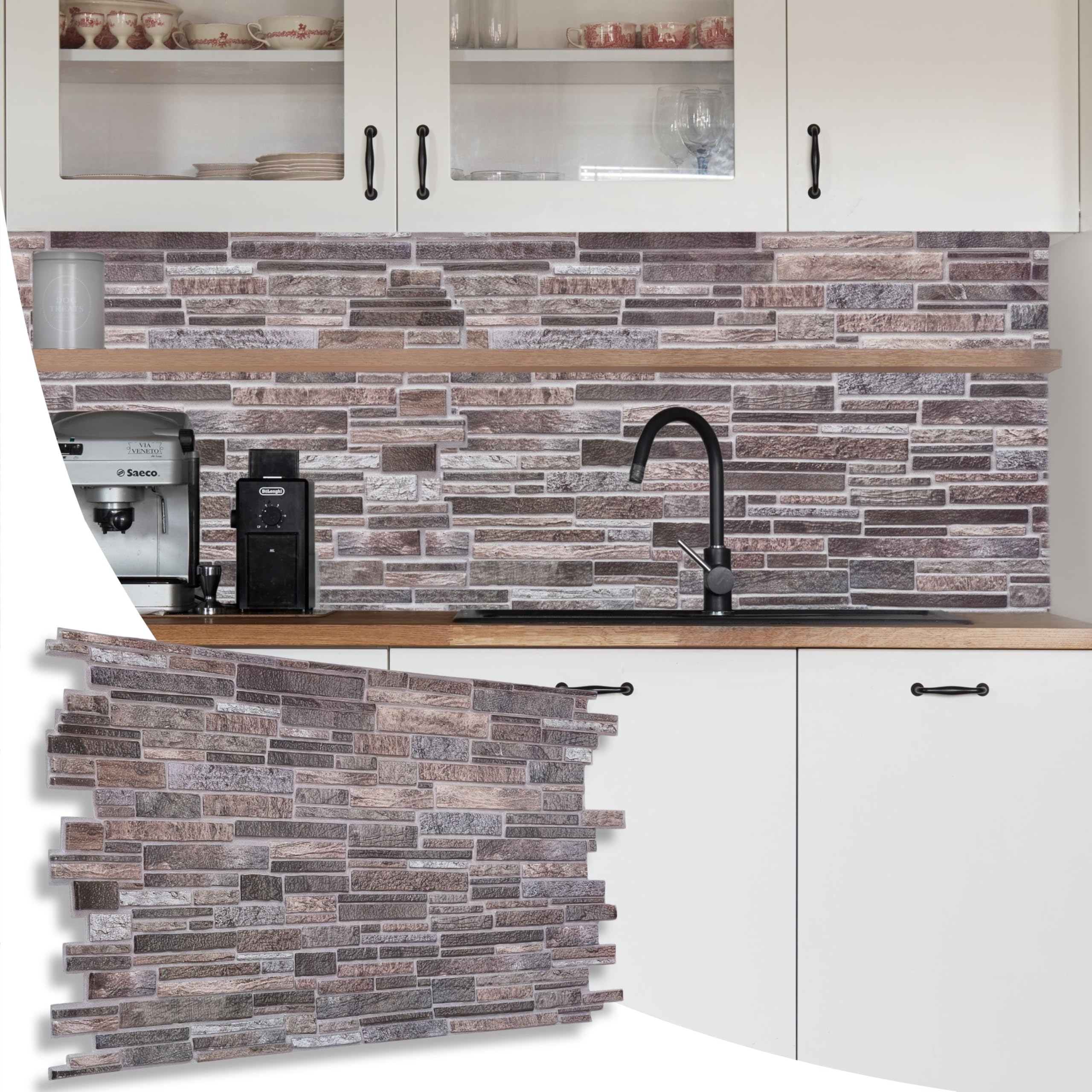 (Natural Grey Rock Stone, Set Of 6) 3D Wall Panels (96X48cm) Brick & Stone Effect Wall Panelling 5060850181248