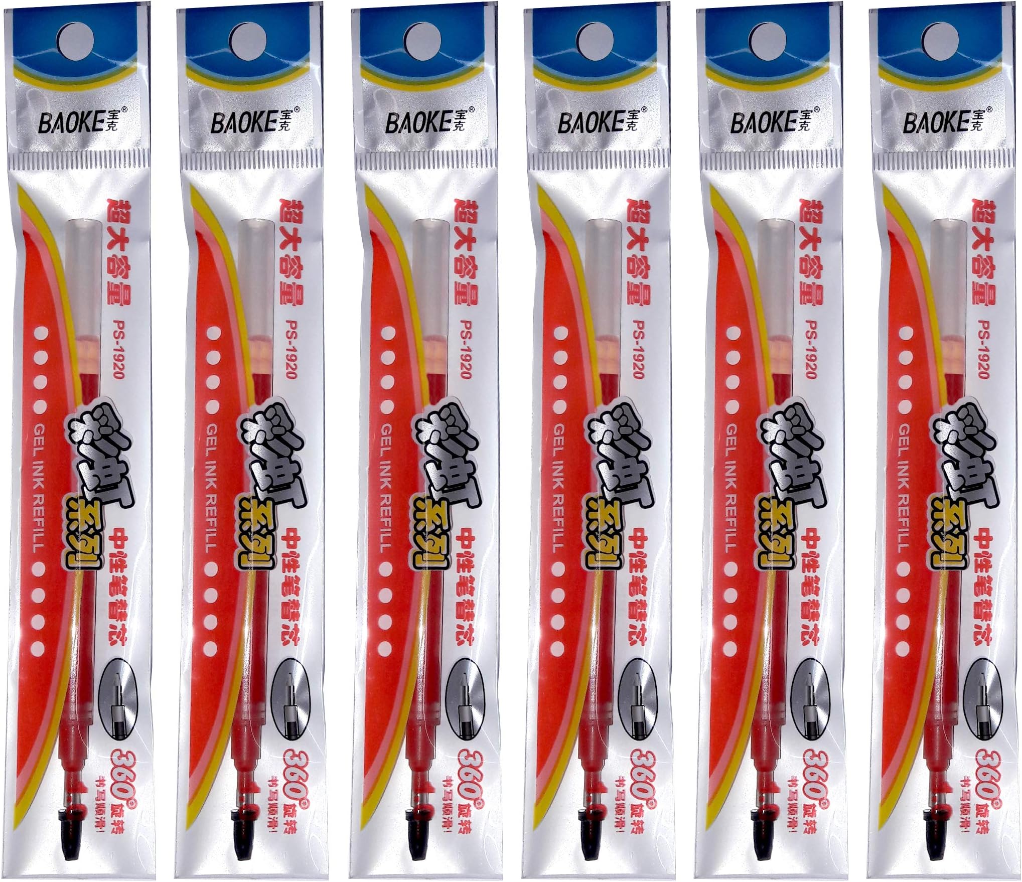 BAOKE 1.00mm Smooth Gel REFILL RED (PACK OF 6)