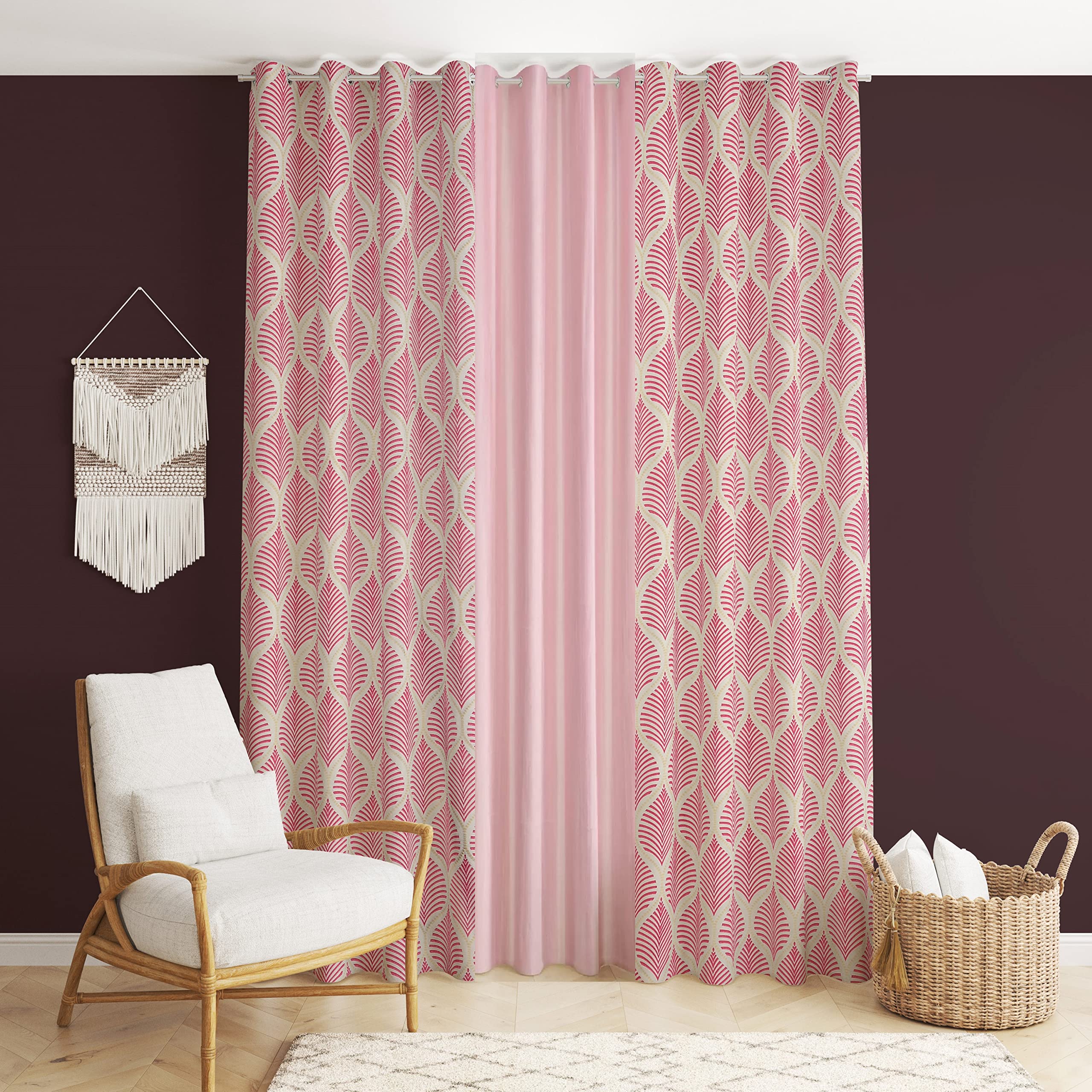 DEVSANG Polyester 2 Printed and 1 Solid Eyelet Window Door Curtains 6 Feet Long Set of 3, Baby Pink (B0C1TDMF18) Amazon Price History, Amazon Price Tracker