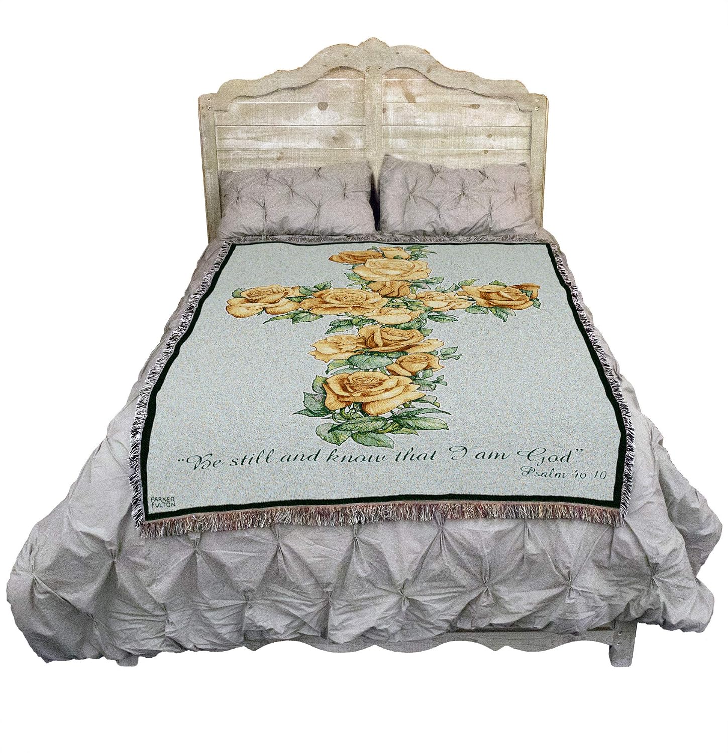 Yellow Rose Cross Blanket by Parker Fulton - Be Still And Know That I Am God - Scriptures Psalm 46:10 - Sympathy Bereavement Gift Tapestry Throw Woven from Cotton - Made in the USA (72x54)