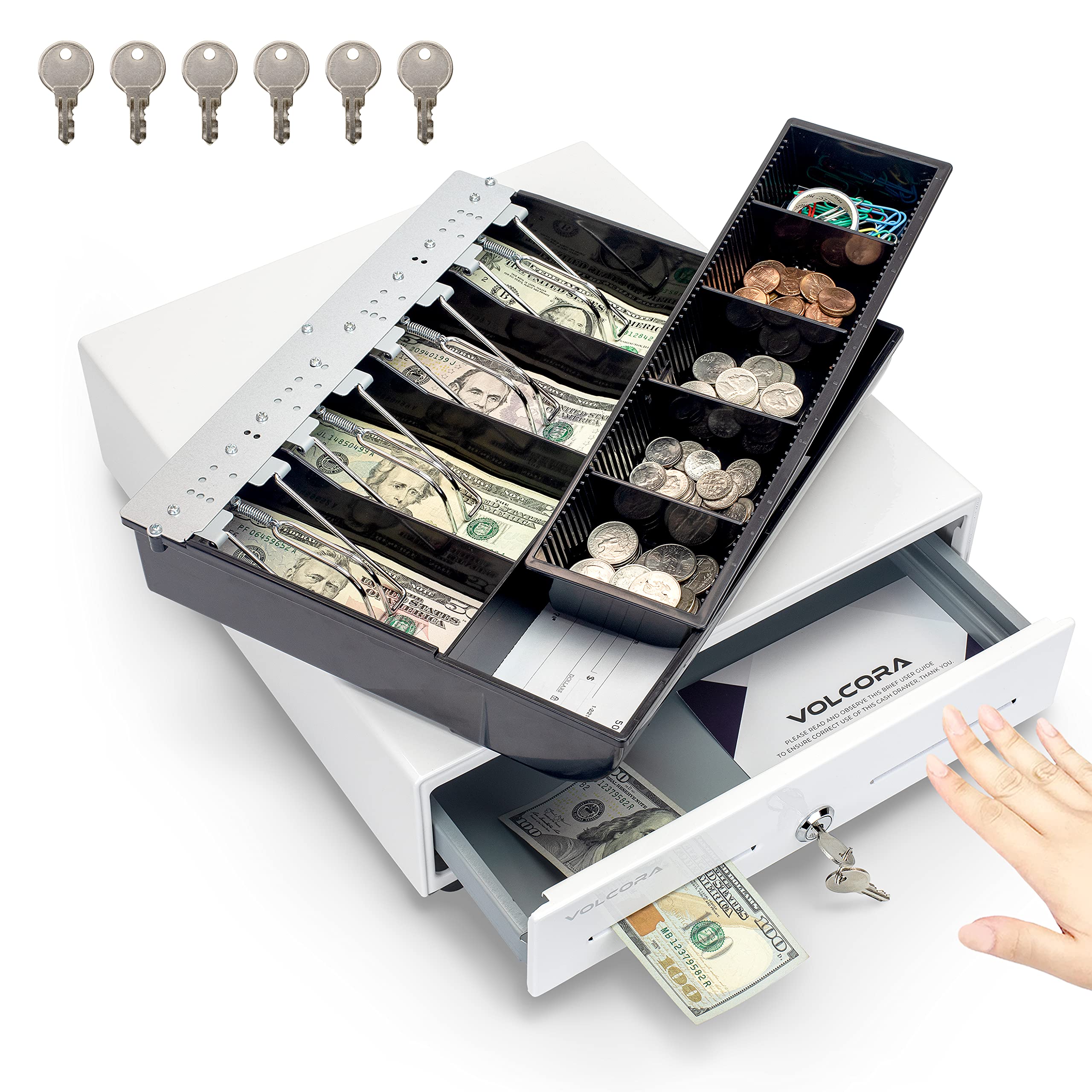 13 Manual Push Open Cash Register Drawer For Point Of Sale (POS) System, White Heavy Duty Till