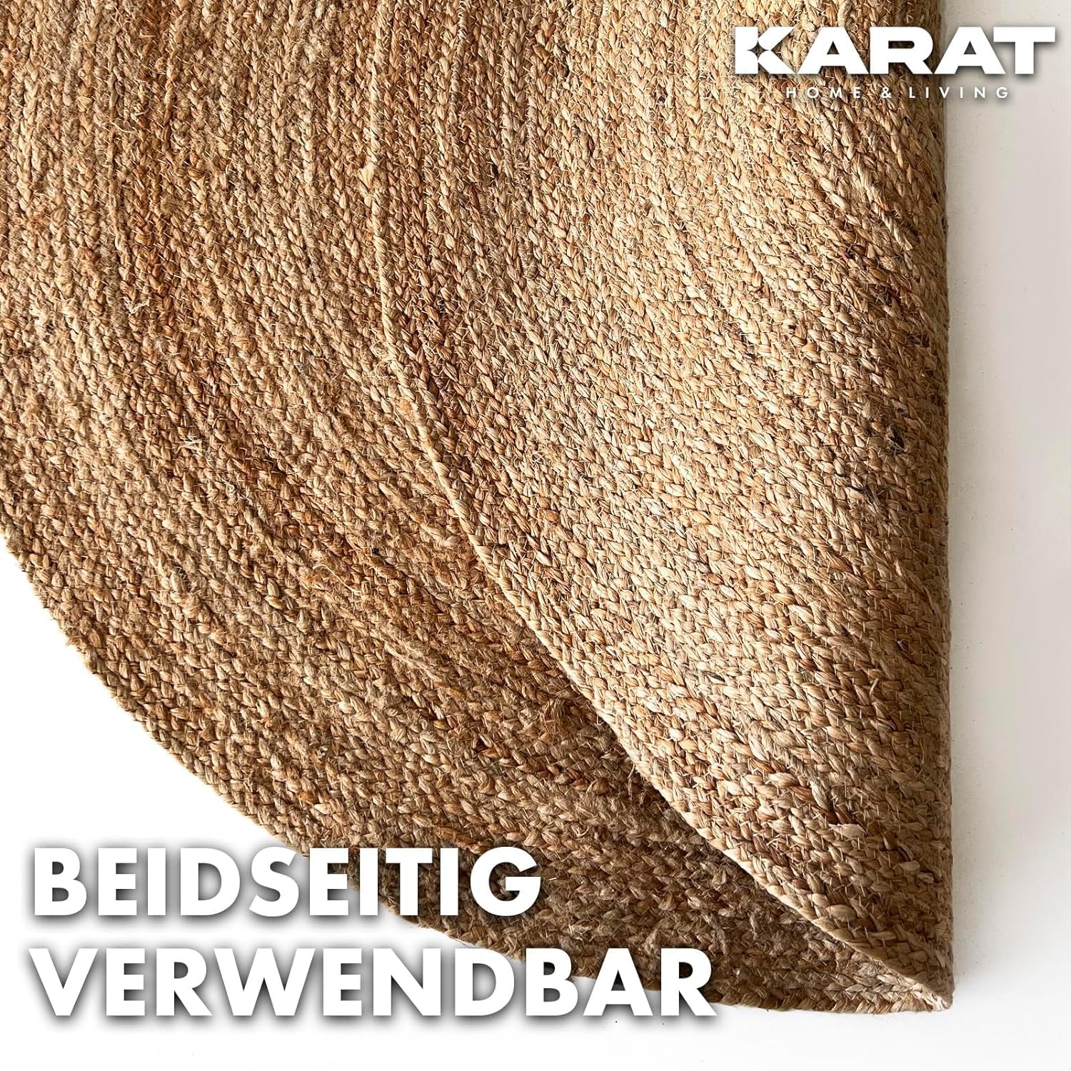 Tappeto in Juta Surat Rotondo 200 cm - Tessuto a Mano in Fibre Naturali - Tappeto Naturale per Soggiorno, Camera da Letto e Ingresso