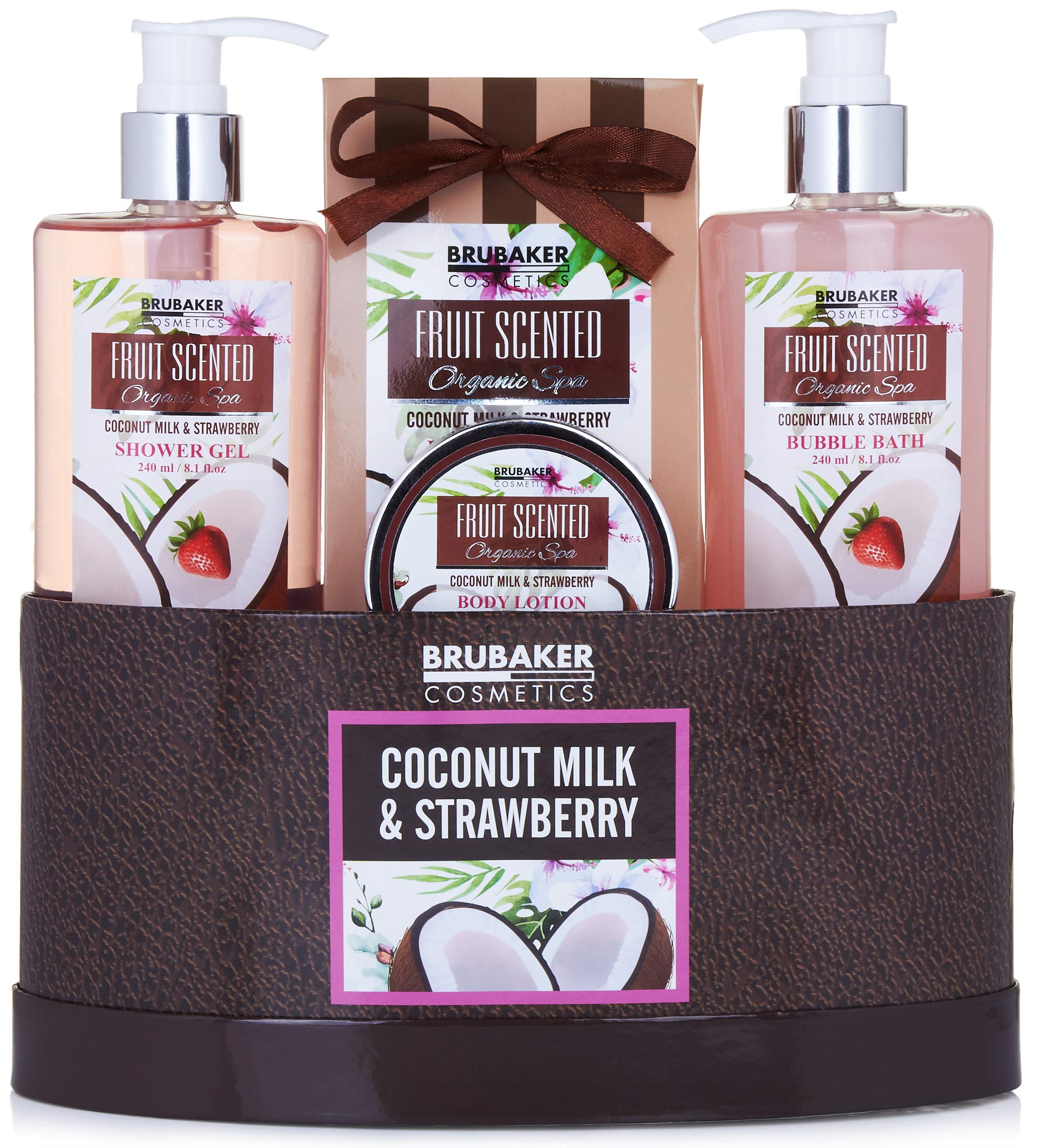 BRUBAKER Cosmetics Set de Baño y Ducha Leche de Coco y Fresa 5 piezas Regalo Mujer