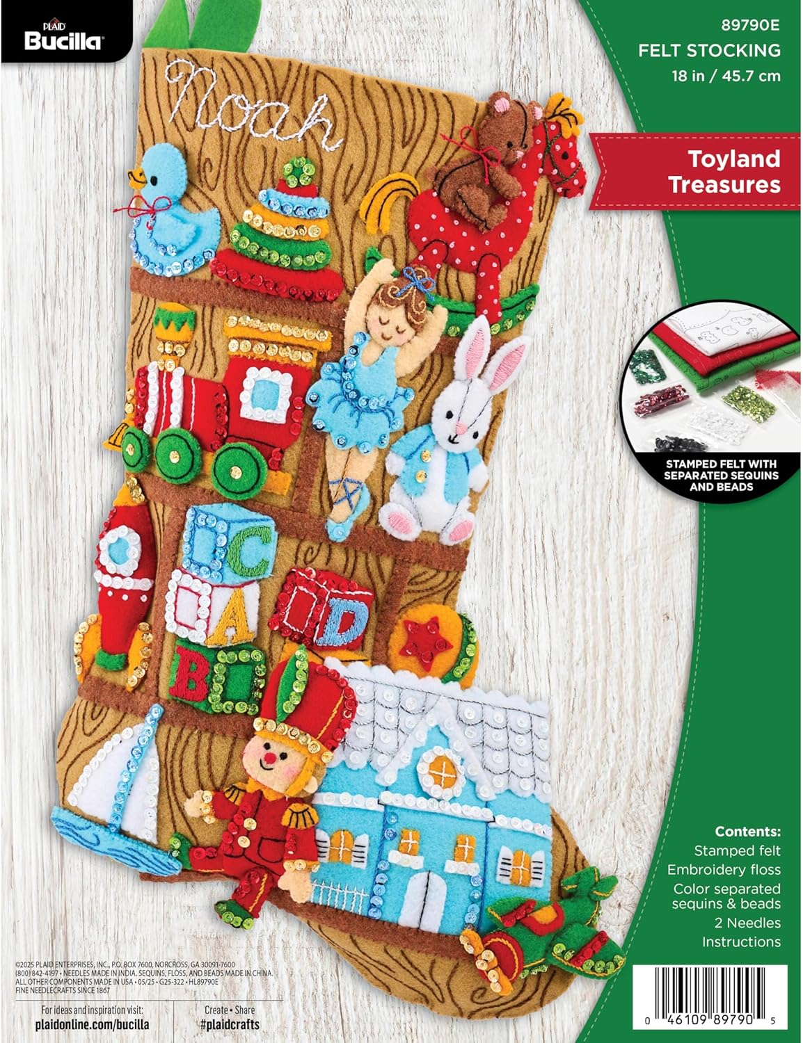 Bucilla Felt Applique 18" Stocking Making Kit, Toyland Treasures, Perfect for DIY Arts and Crafts