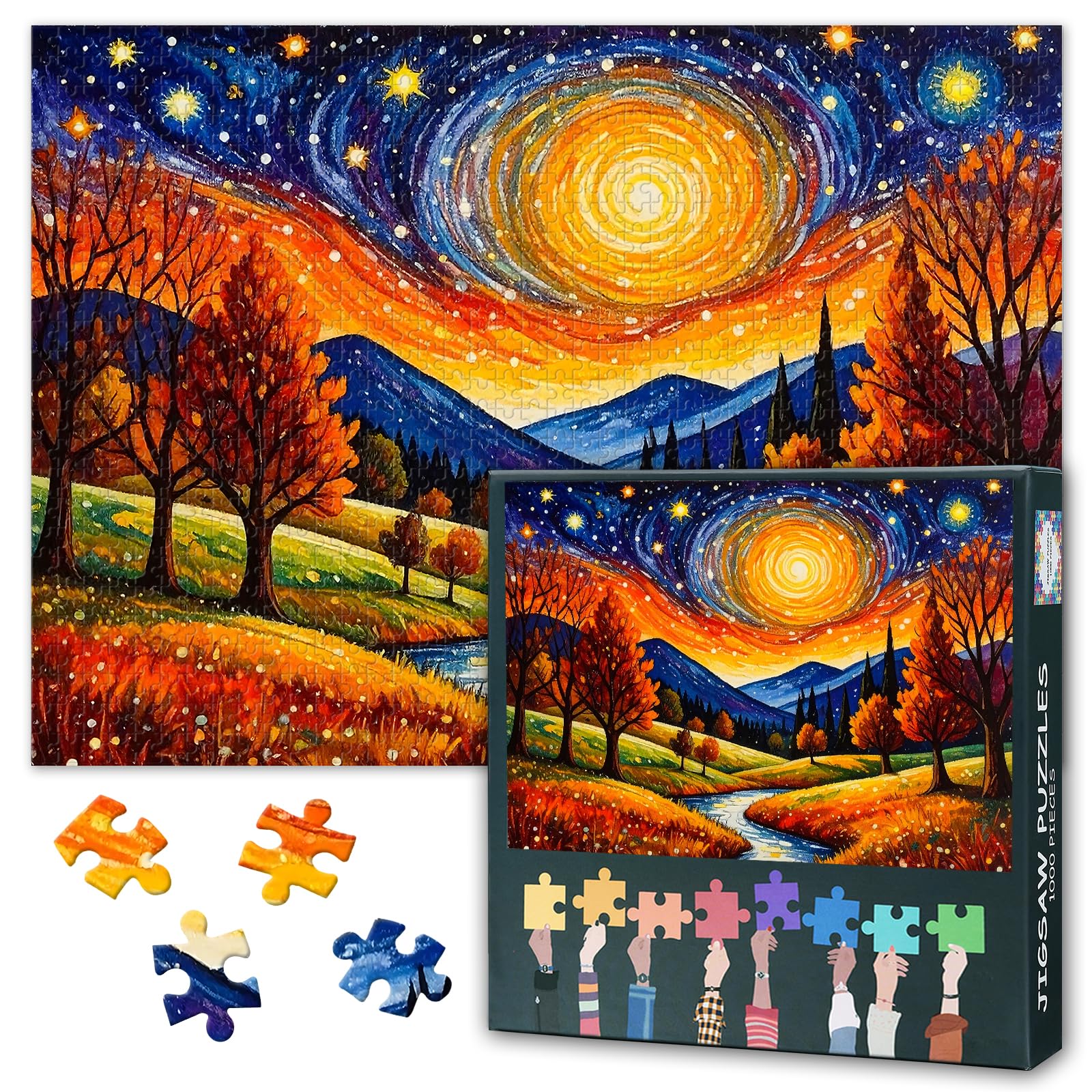 Jigsaw Puzzle 1000 Pieces, Autumnal Starry Sky Adult Jigsaw Puzzles, Autumn Painting Adults Puzzles 1000 Piece Challenging Puzzle Perfect for Game Nights Finished Size 50 x 70 cm