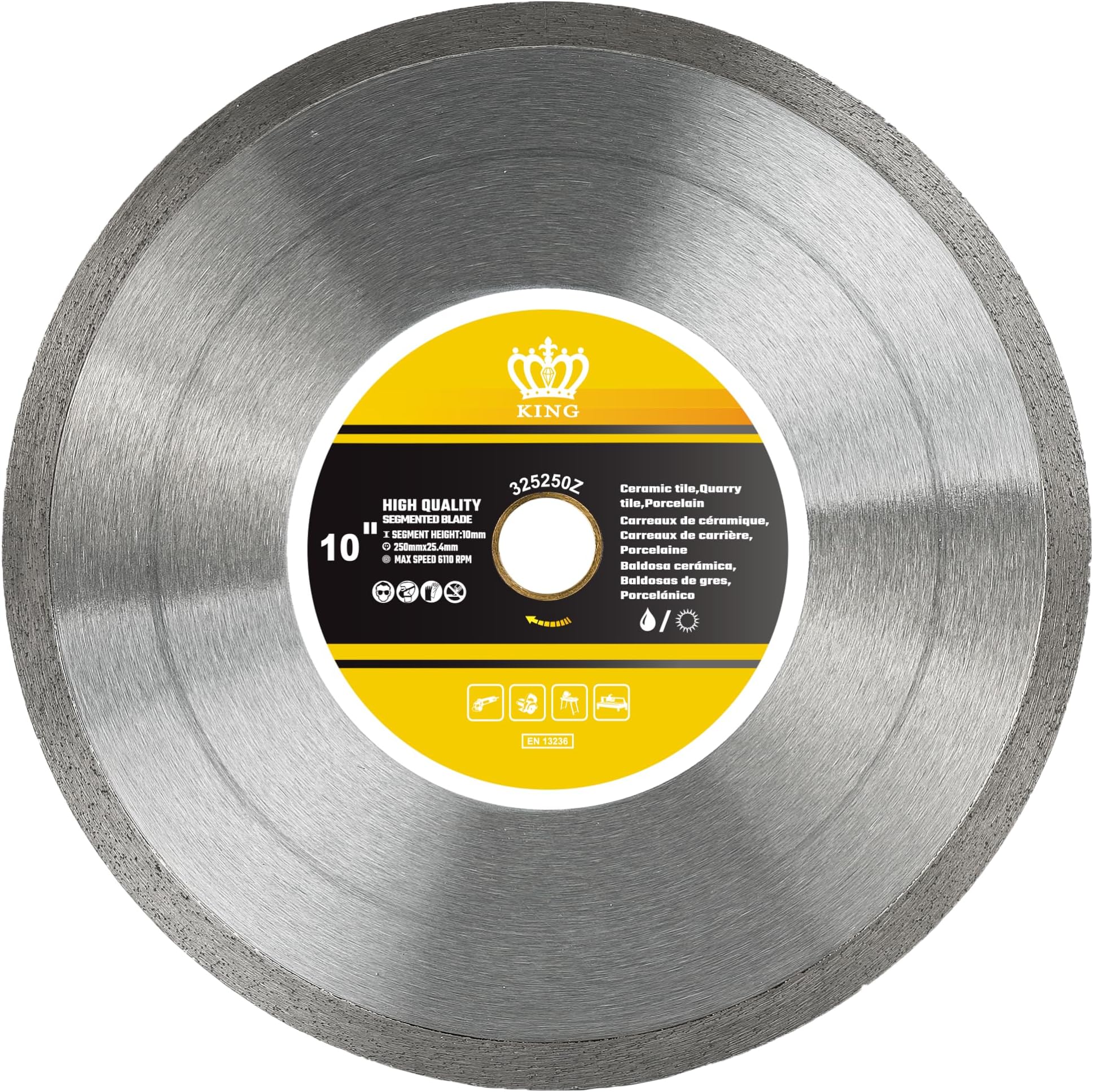 Kingthai 10 Inch Continuous Rim Diamond Saw Blade for Cutting Porcelain Tiles Ceramic,Wet Cutting