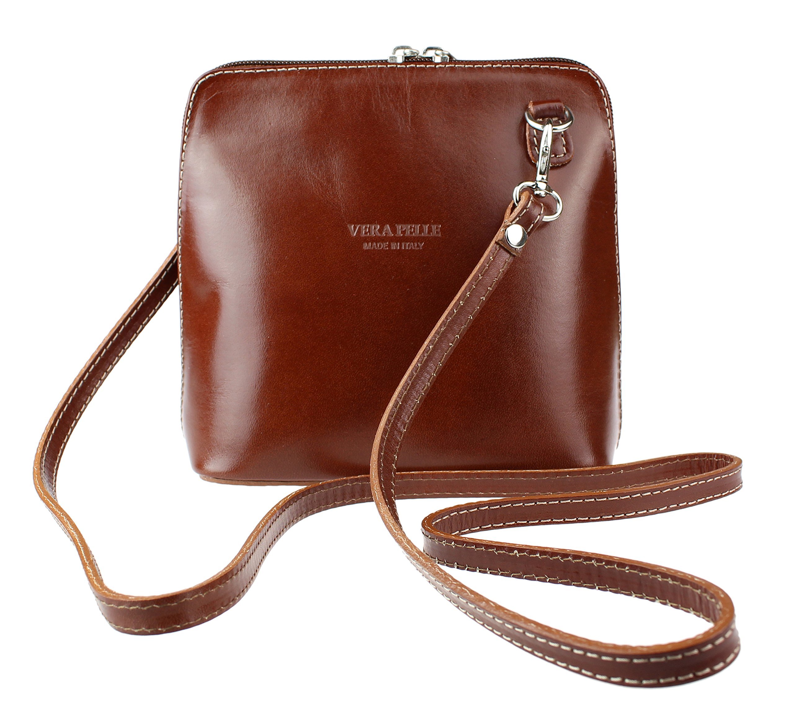 Girly Handbags Women's Dark Tan Genuine Leather Rigid Cross Body Shoulder Bag Real Italian