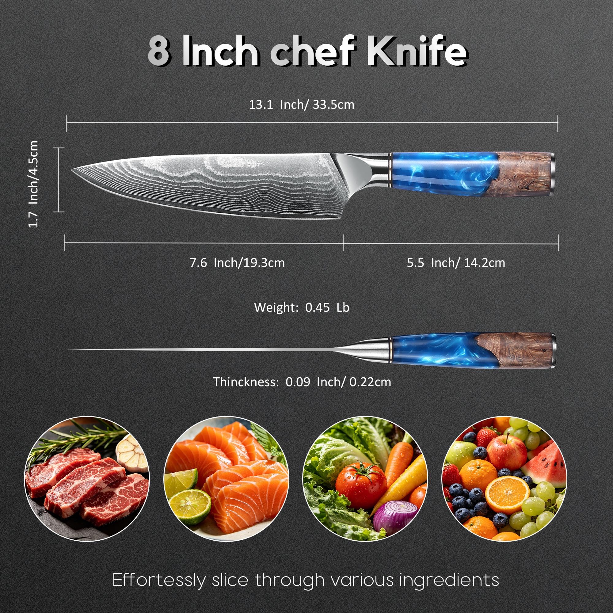 Cuchillo Chef 20 cm Damasco - Mango Ergonómico Himmelblau