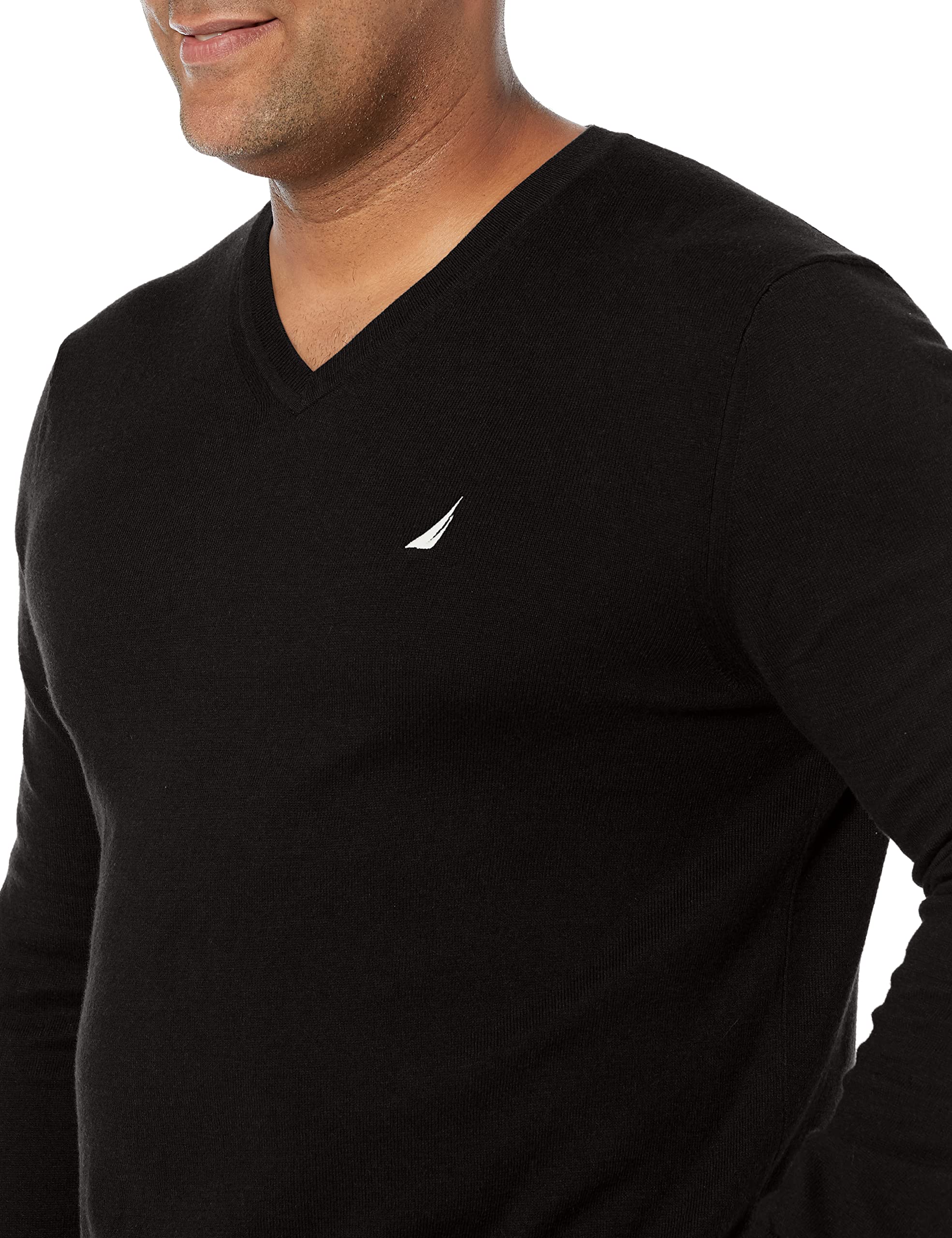 Nautica Men's Classic Fit Soft Lightweight Jersey V-Neck Sweater, True Black, Small