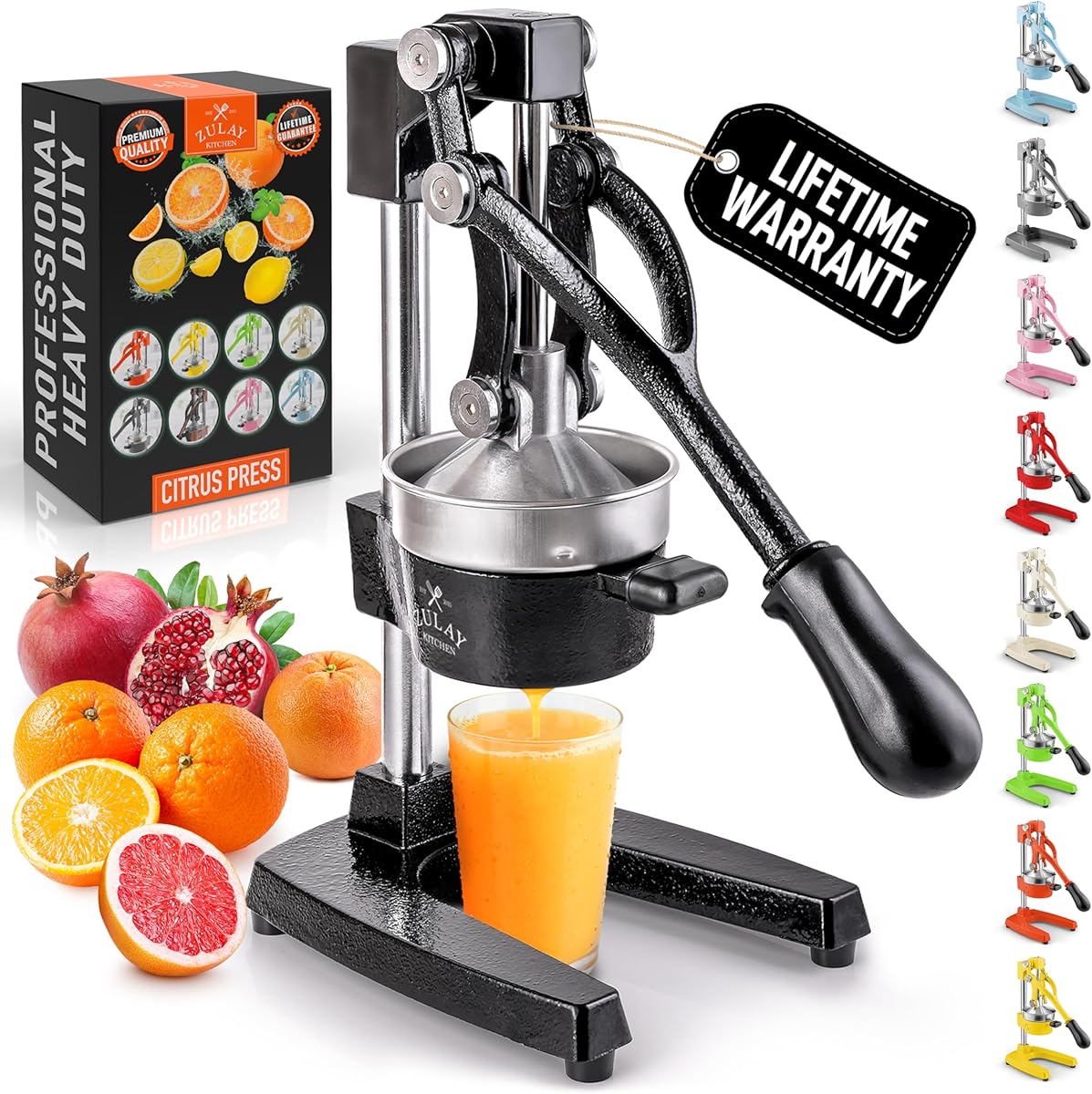 Zulay Kitchen Cast-Iron Orange Juice Squeezer - Easy-to-Clean, Heavy-Duty, Professional Citrus Juicer - Stainless Steel Lemon Squeezer - Manual Citrus Press & Orange Squeezer - Orange Juicer (Black)
