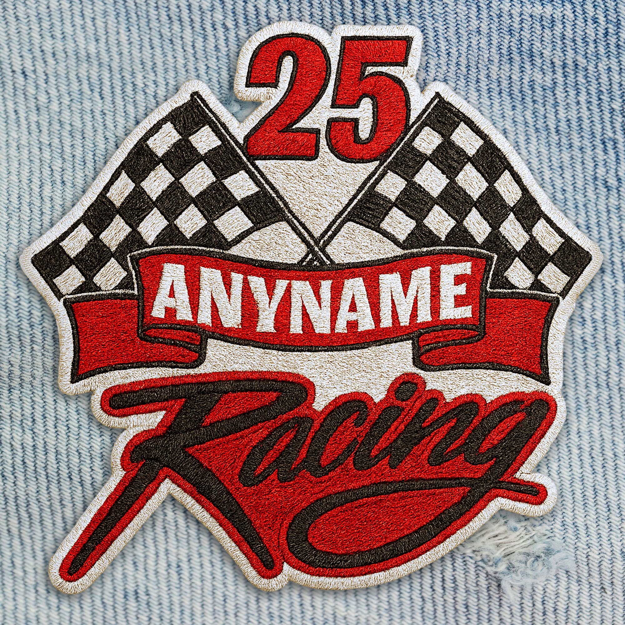 (New Update) Custom Your Name Racing Patch with Checkered Flag Car Motorcycle Racing Racer Driver Gift Embroidery Patches for Jackets, Backpack, Hat,
