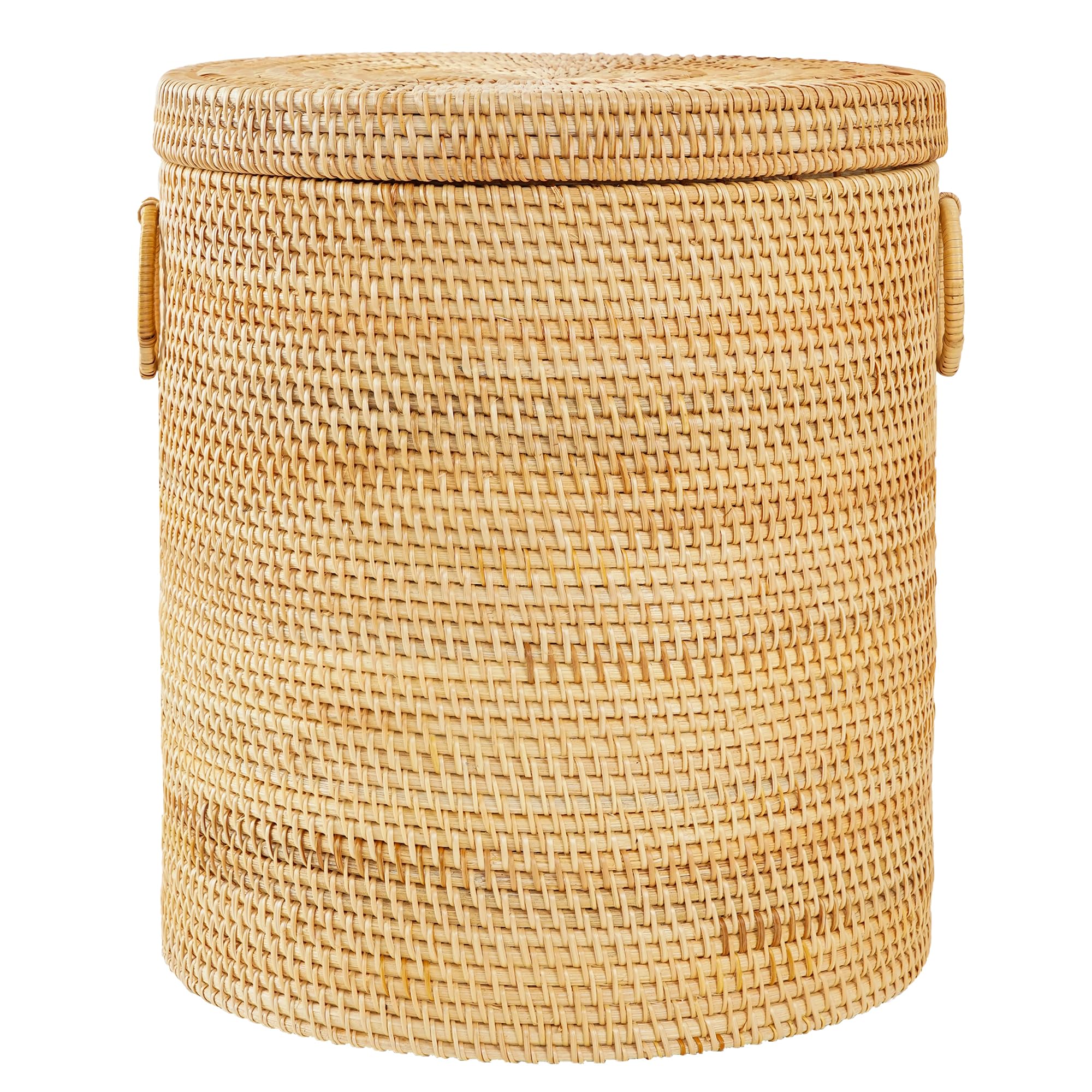 Rattan Laundry Hamper With Lid, Round Wicker Large Hampers For Laundry With Liner Bag and Handles for Organizing Clothes Kids Toys Books (13.8" L×13.8"W×15.7"H?