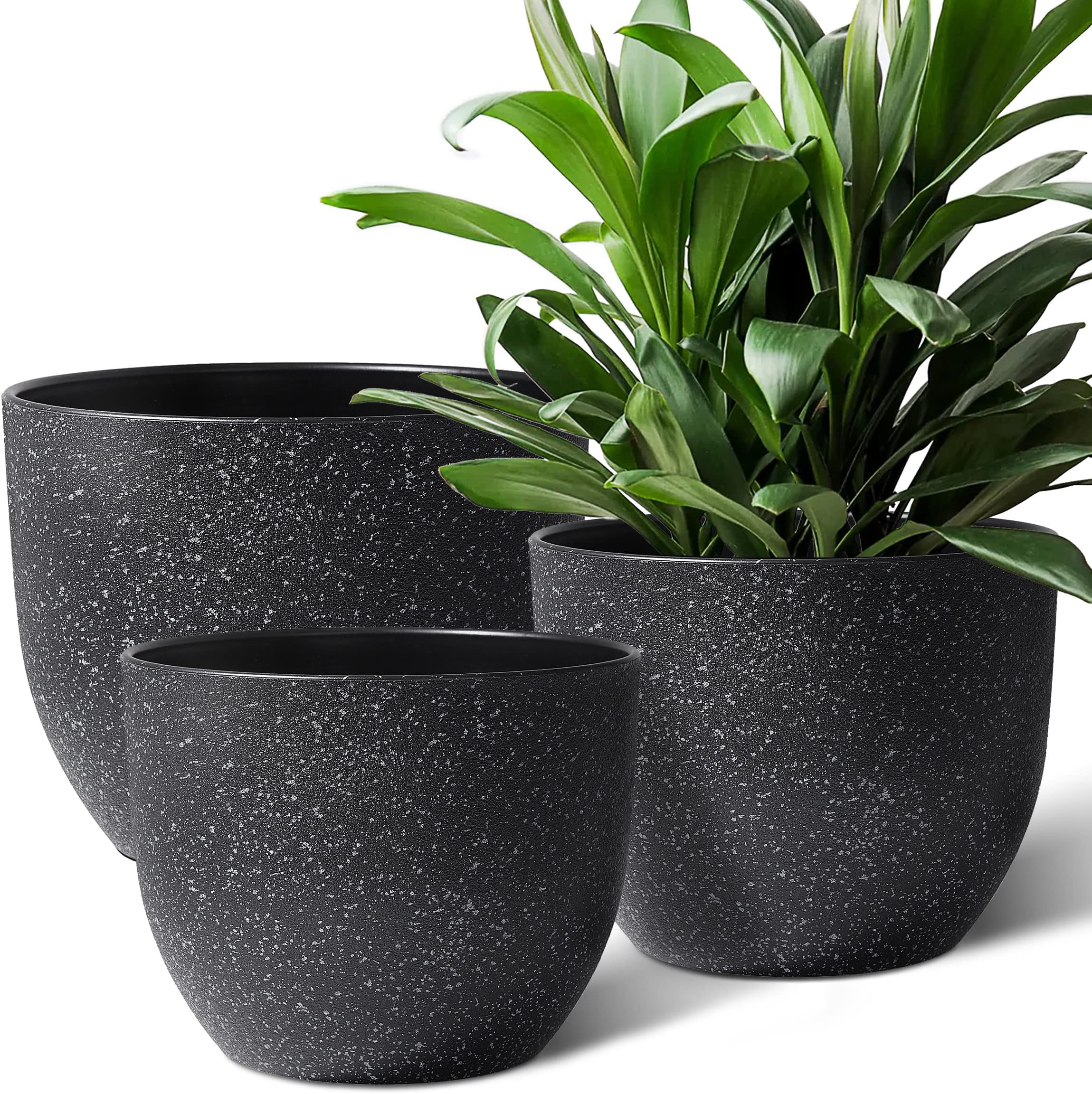 Giraffe Creation Plant Pots 10/9/8 inch Set of 3, Flower Pots Outdoor Indoor, Planters with Drainage Hole, Speckled Black