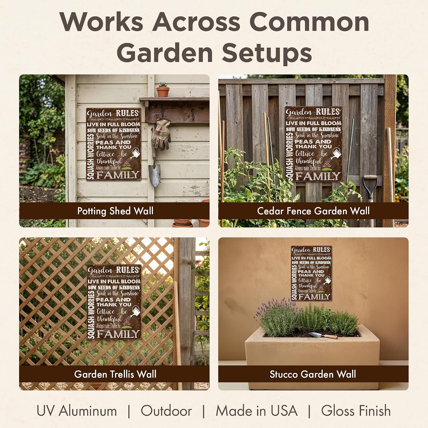 Sun Protected Garden Rules Metal Sign, Spring, Country Home, Rustic Décor