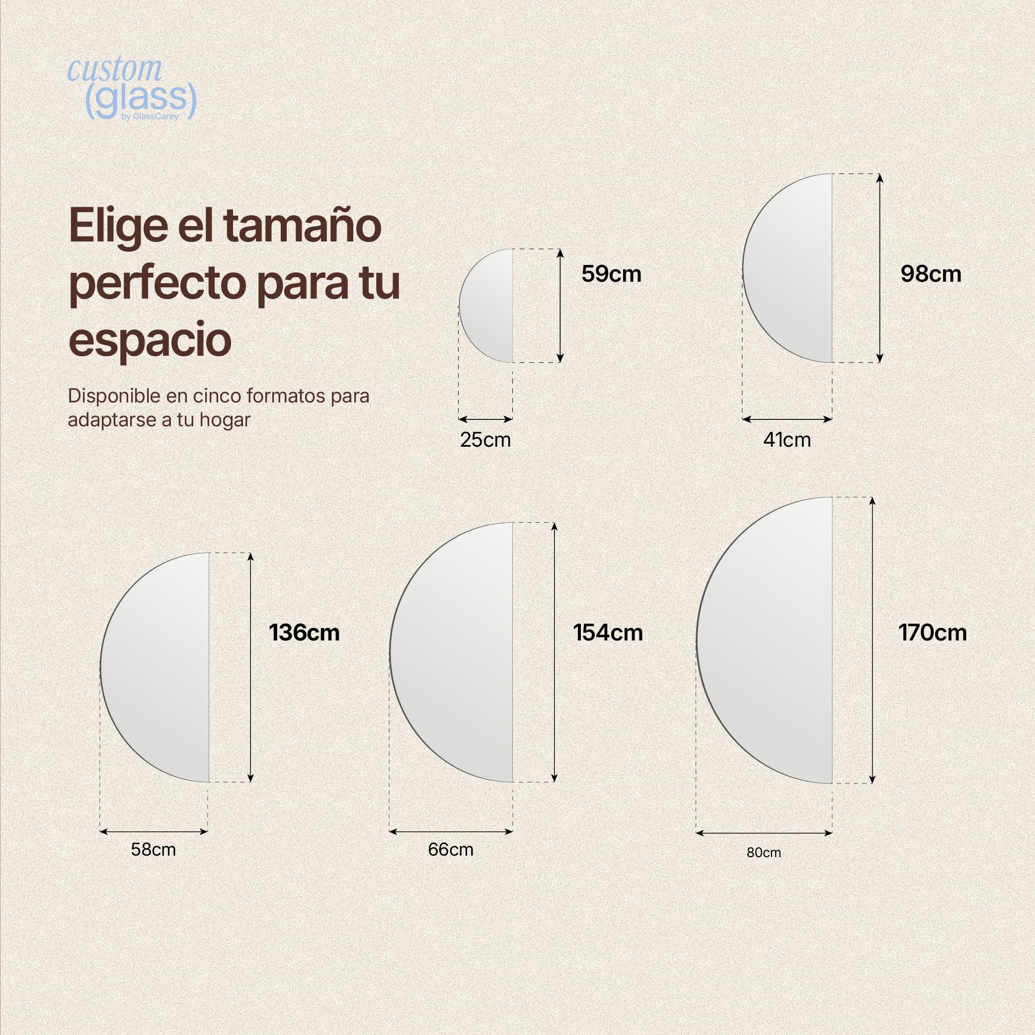 CustomGlass - Miroir de salle de bain semi-circulaire avec éclairage LED l 59 x 25 cm