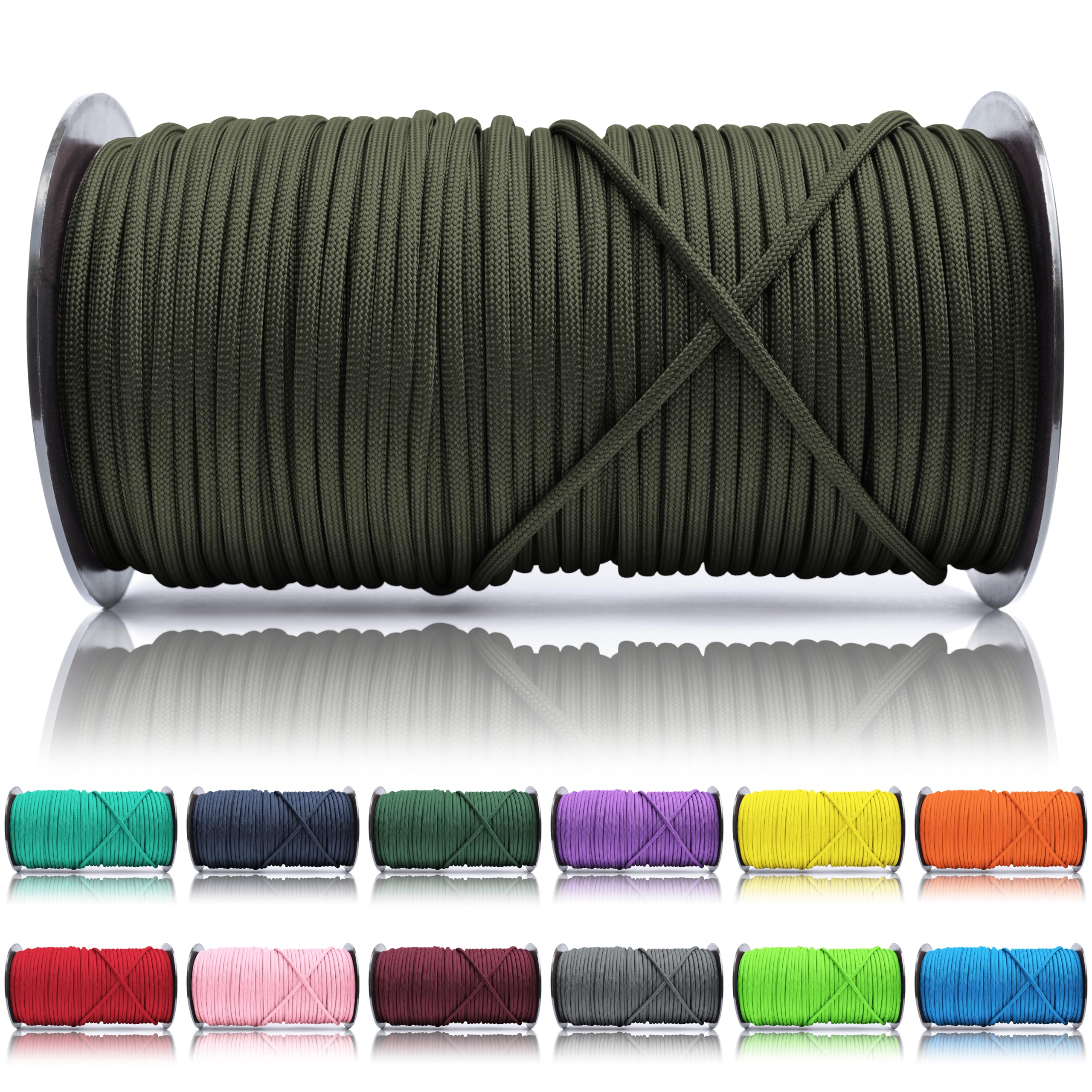Ganzoo Paracord 550 Tipo 3, Cuerda 4 mm 100 m con 7 hebras Interiores, Funda poliéster/Nylon, para Outdoor Camping Supervivencia, rutas de Trekking, asegurar Tienda, Collar y Correa Perro, Oliva